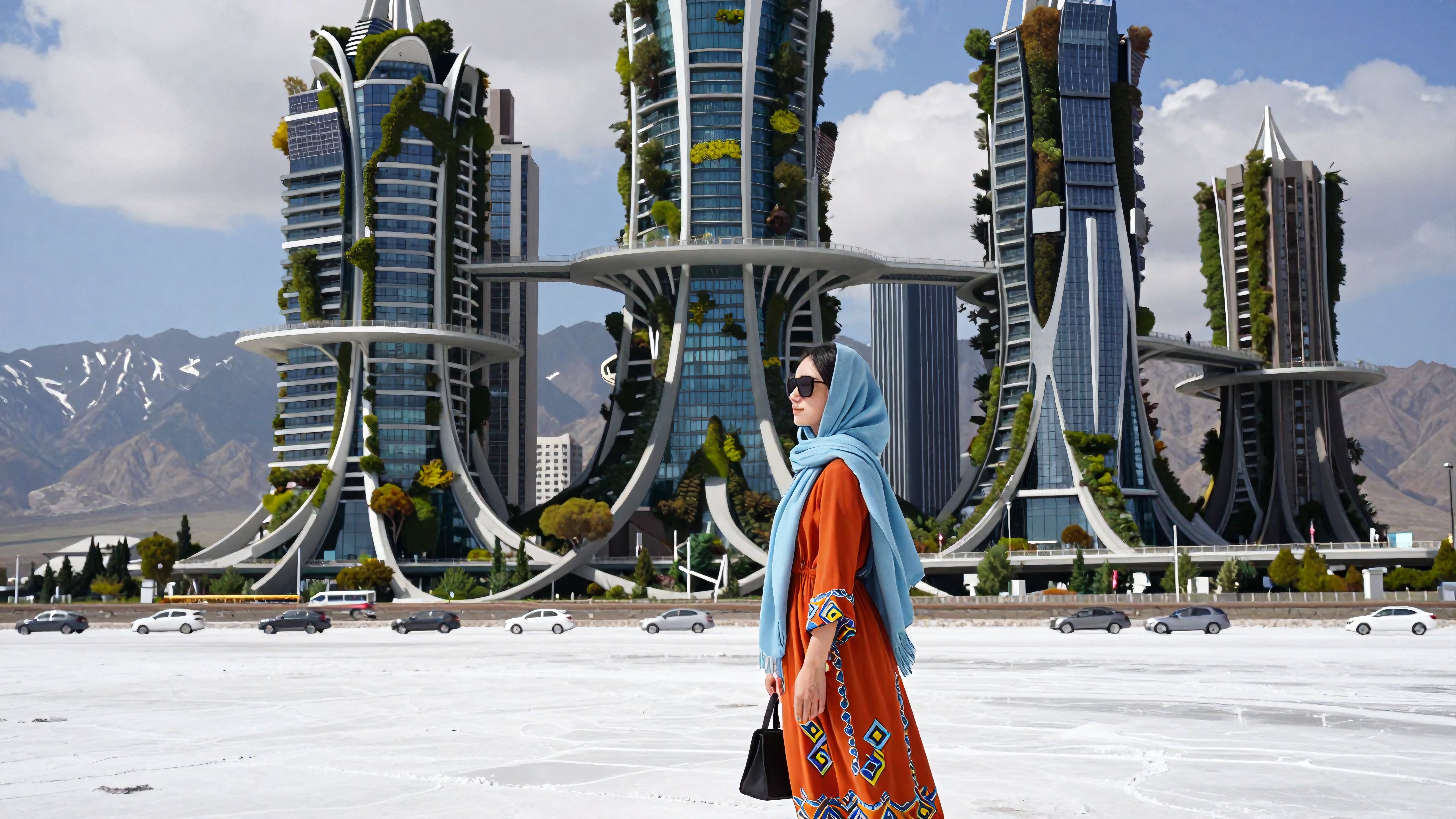 Woman in Traditional Attire Before Dubai Future Museum's Sustainable Architecture