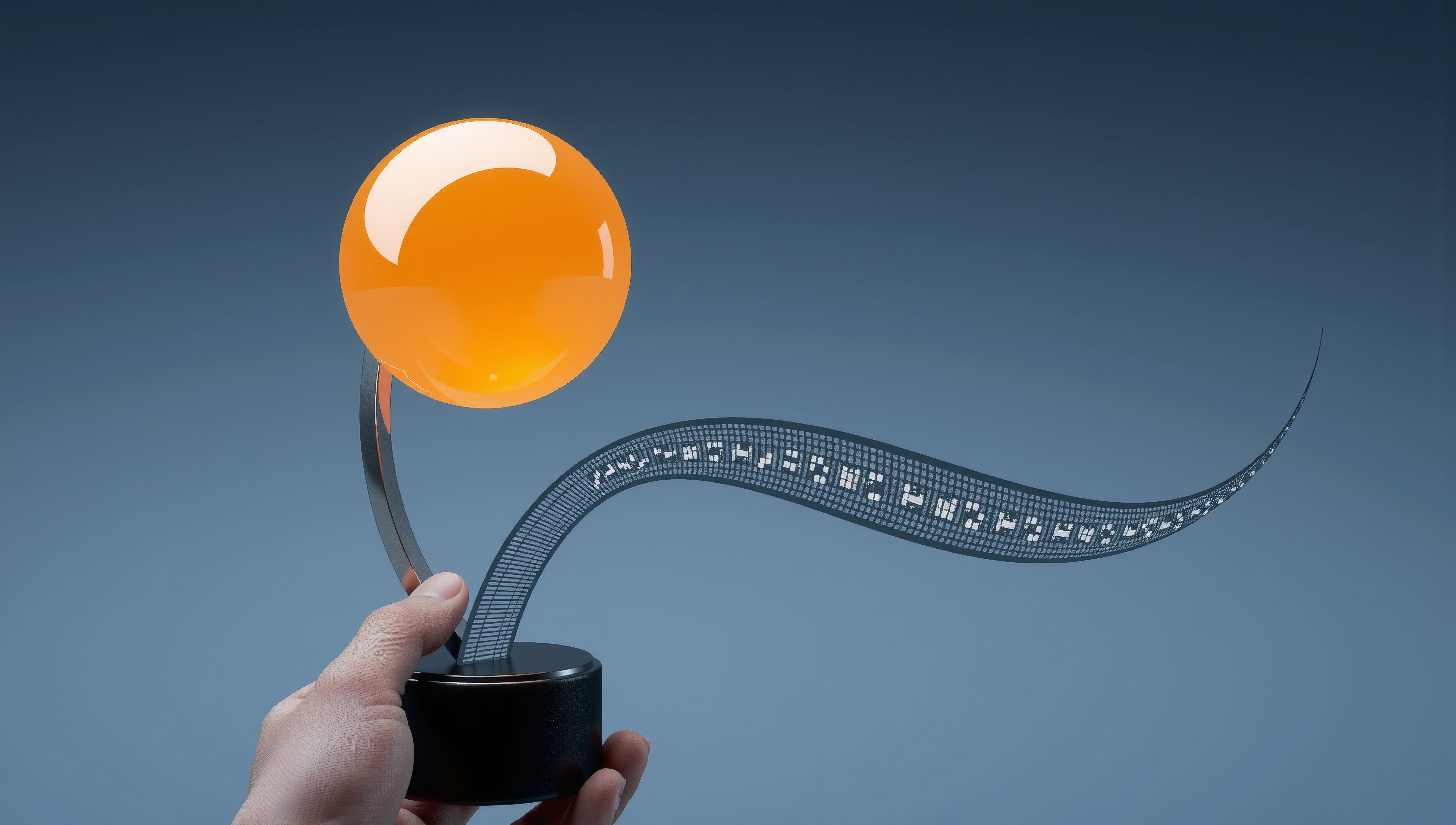 Futuristic Award with Binary Ribbon Held in Hand
