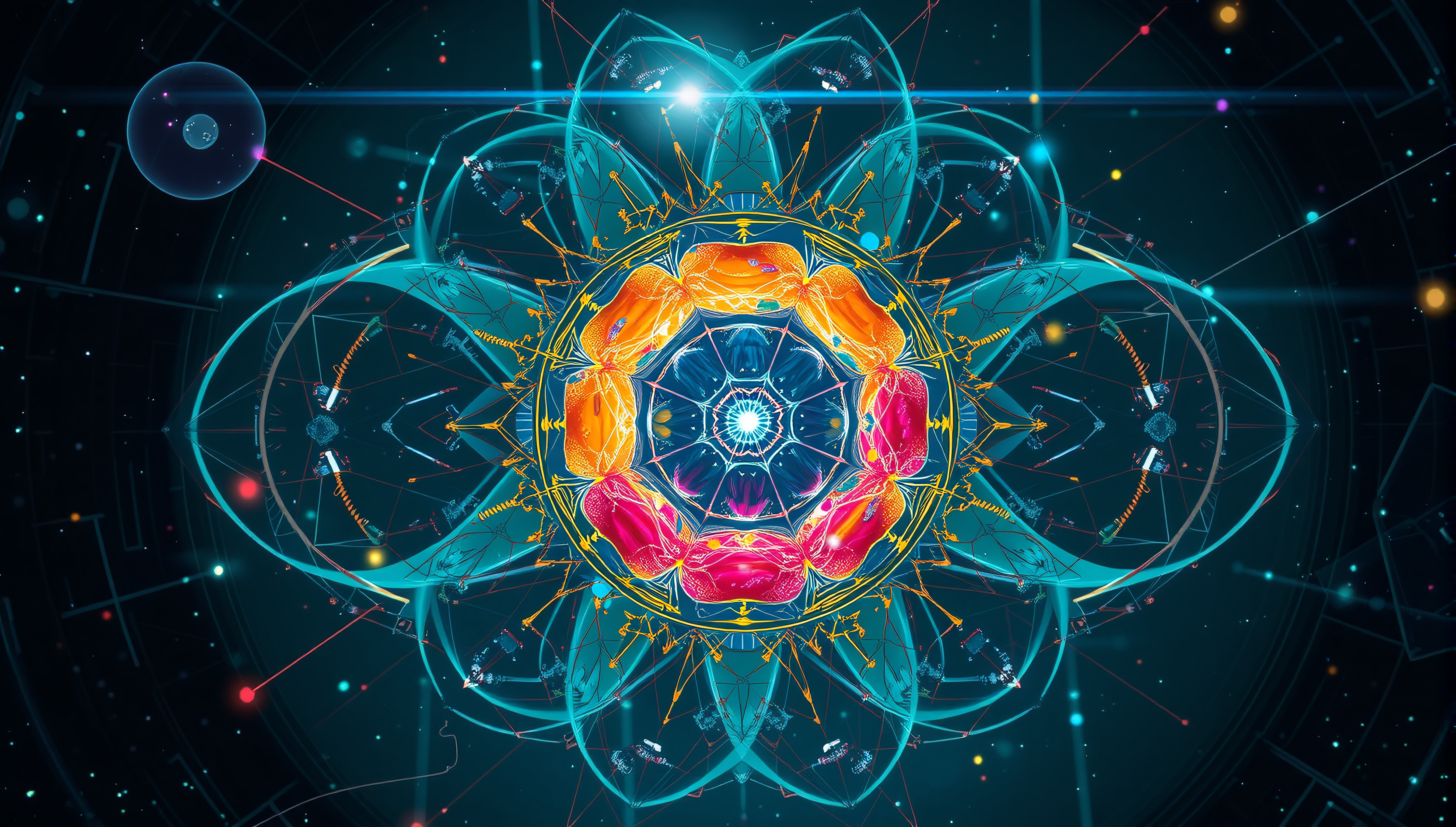 Cosmic Mandala Digital Art with Vibrant Geometric Patterns