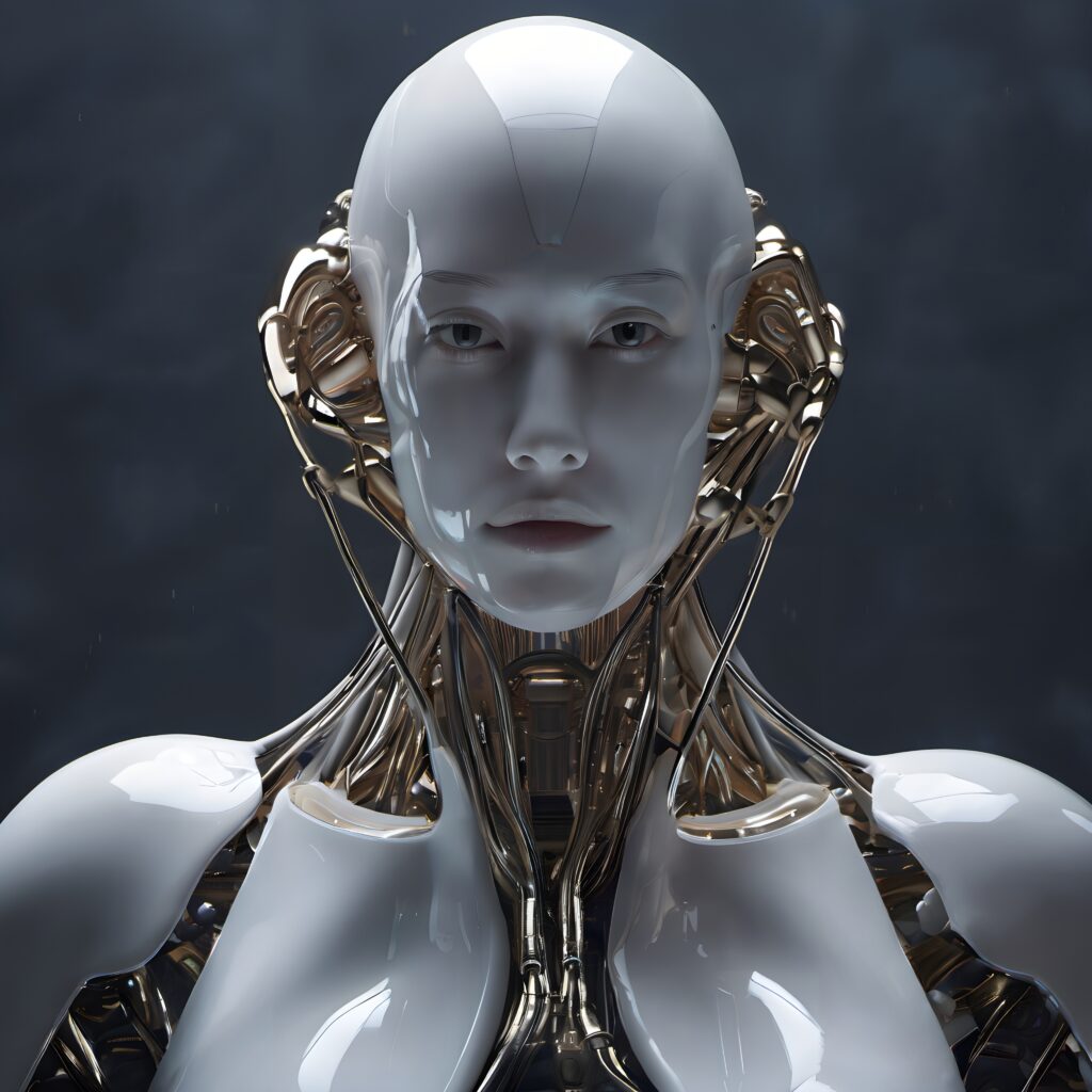 Humanoid Robot with Golden Mechanical Accents: Futuristic Technology Concept