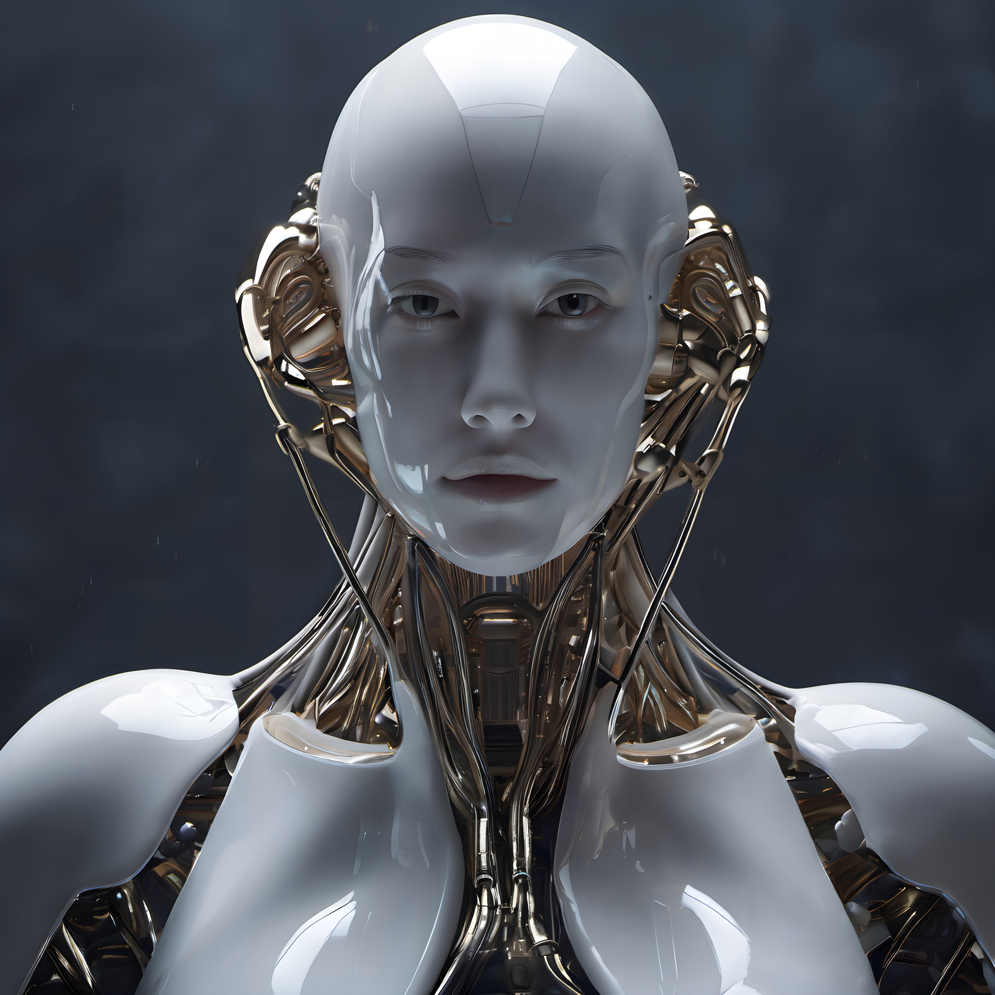 Humanoid Robot with Golden Mechanical Accents: Futuristic Technology Concept