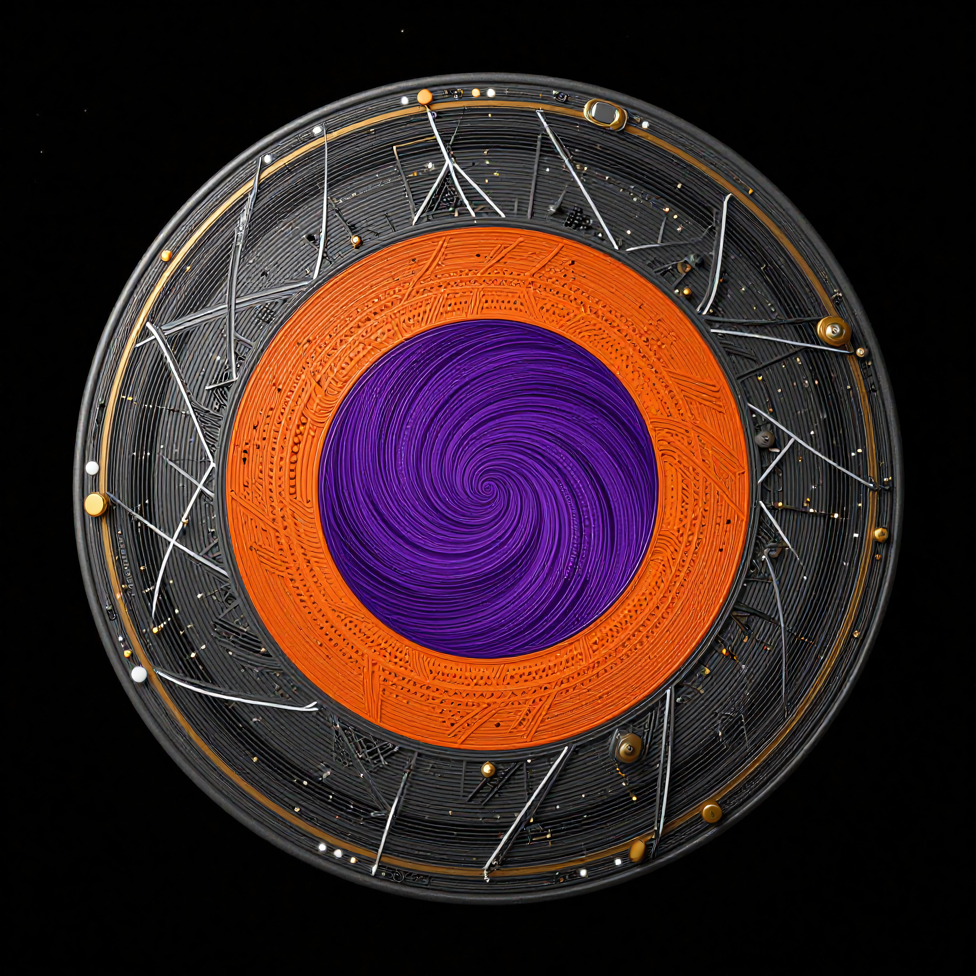 Futuristic Circular Art with Purple Spiral and Circuit Patterns - Digital Illustration