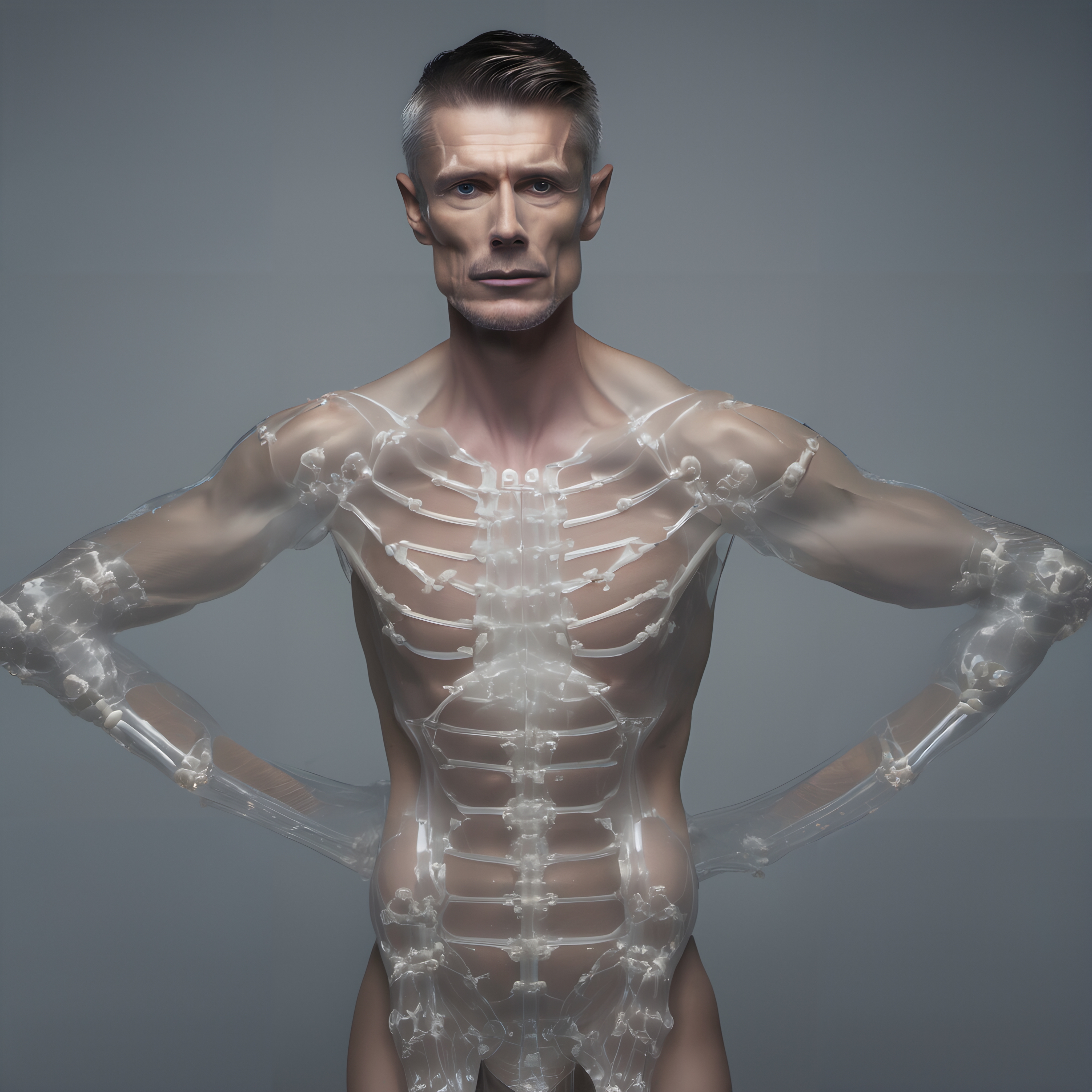 Human Anatomy Illustration with Transparent Skeletal Structure