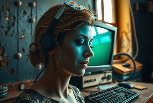 Young Woman in Virtual Reality Headset, Focused on Gaming or Technology