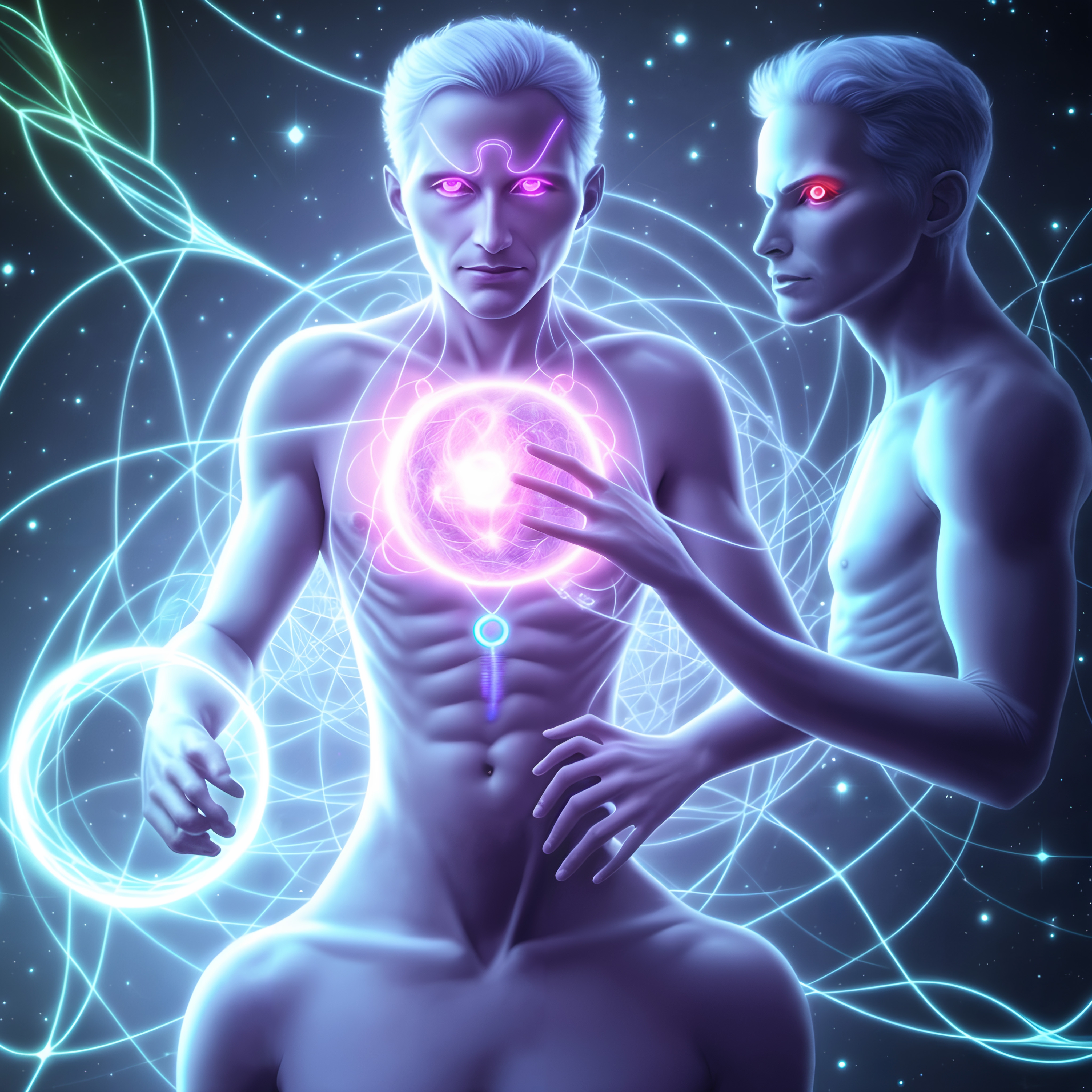 Cosmic Energy Interaction with Futuristic Humanoids