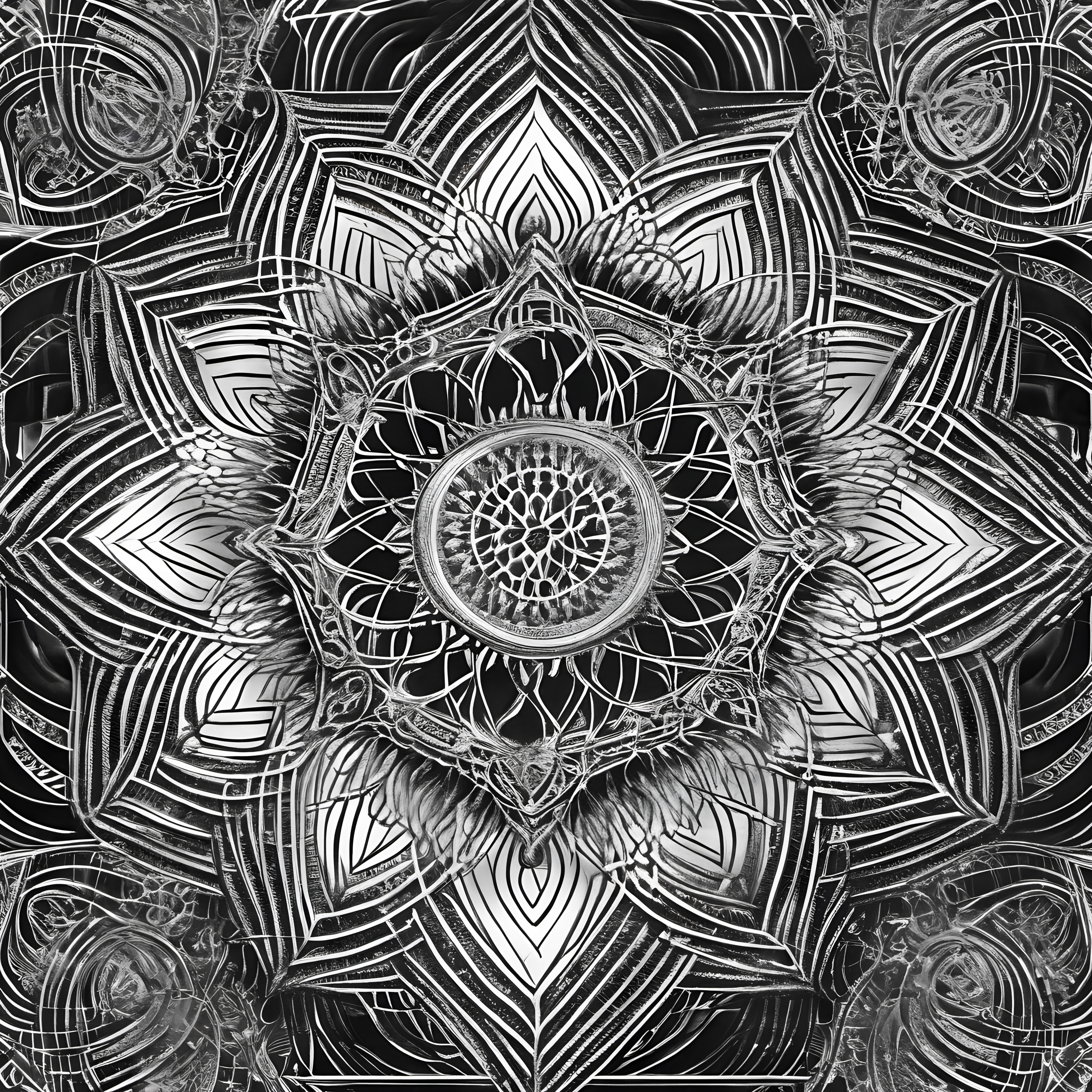 Black and White Geometric Mandala Art Design