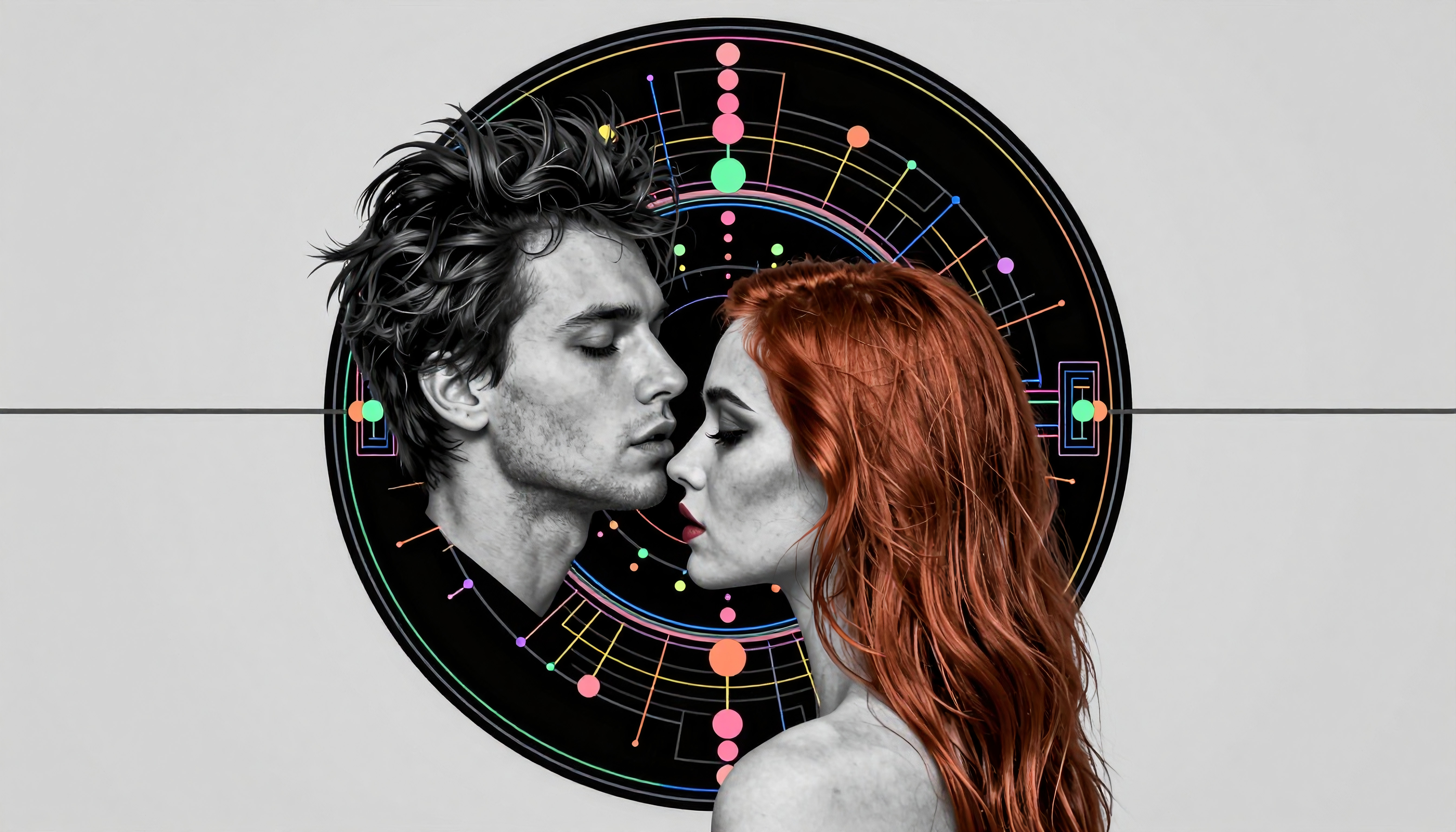 Intimate Couple in Abstract Geometric Background