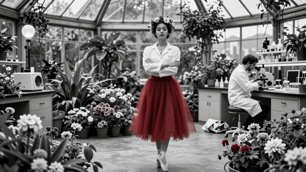 Fashion Model in Floral Garden Greenhouse: Stylish Portrait