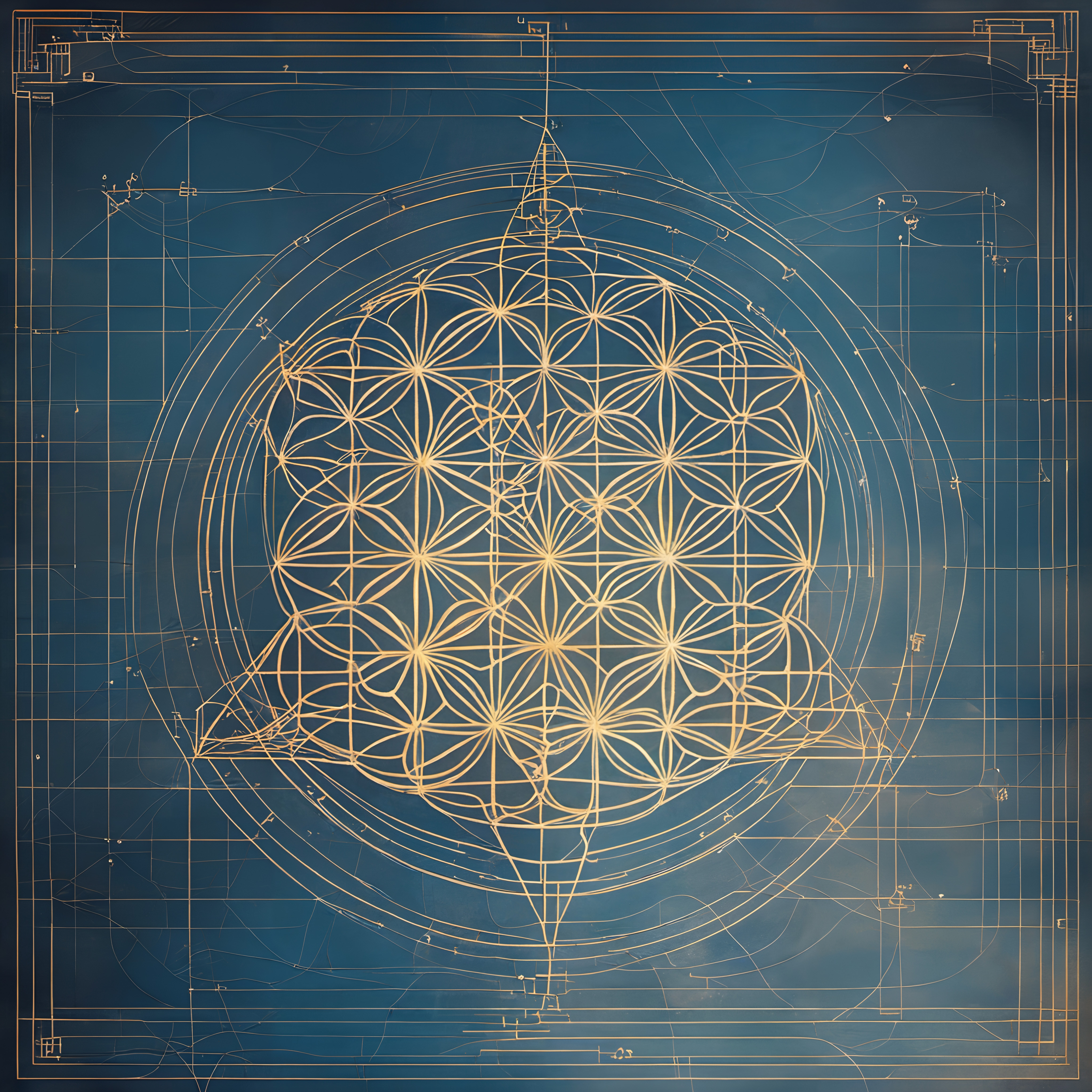 Flower of Life Geometric Blueprint Design
