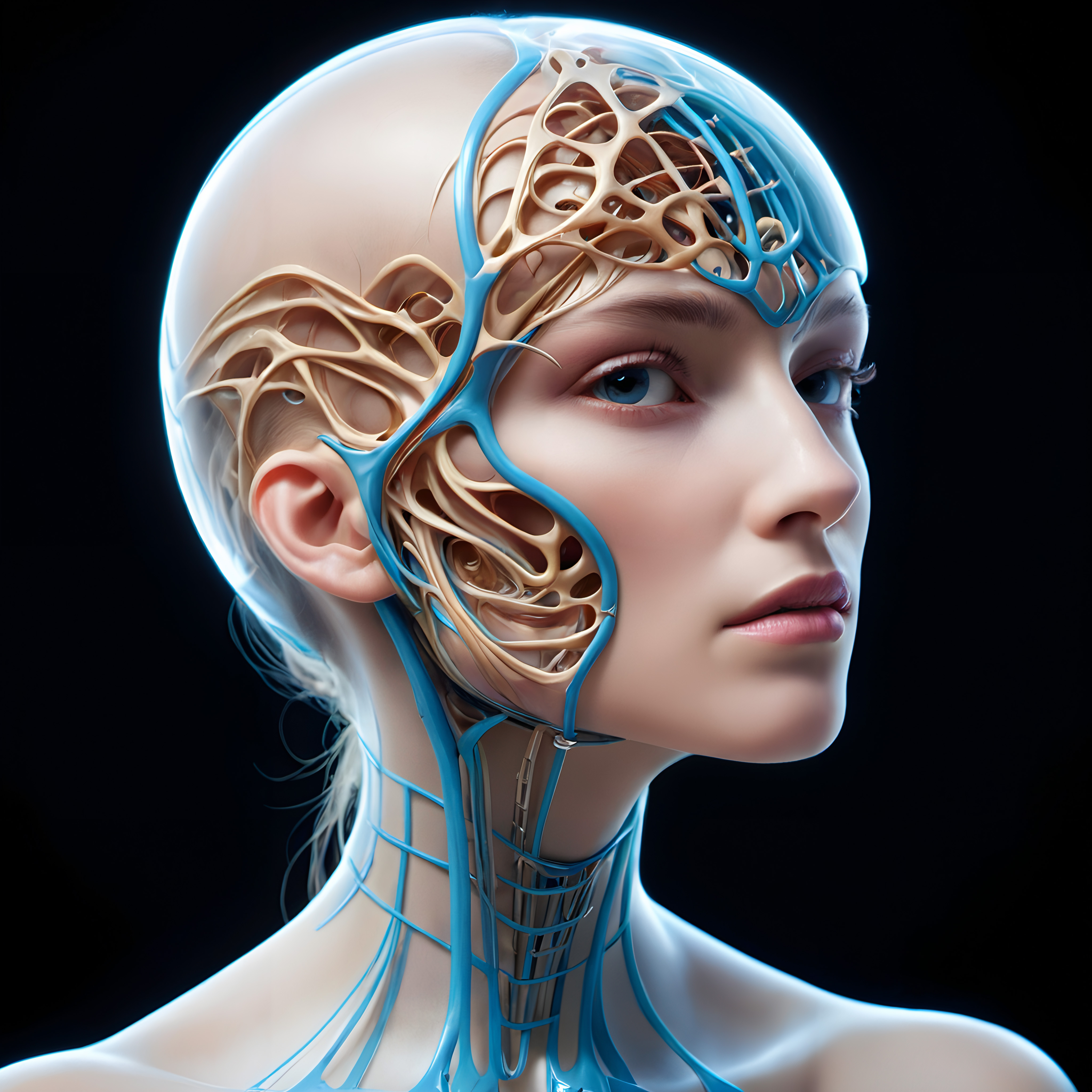 Futuristic Cybernetic Head with Neural Network