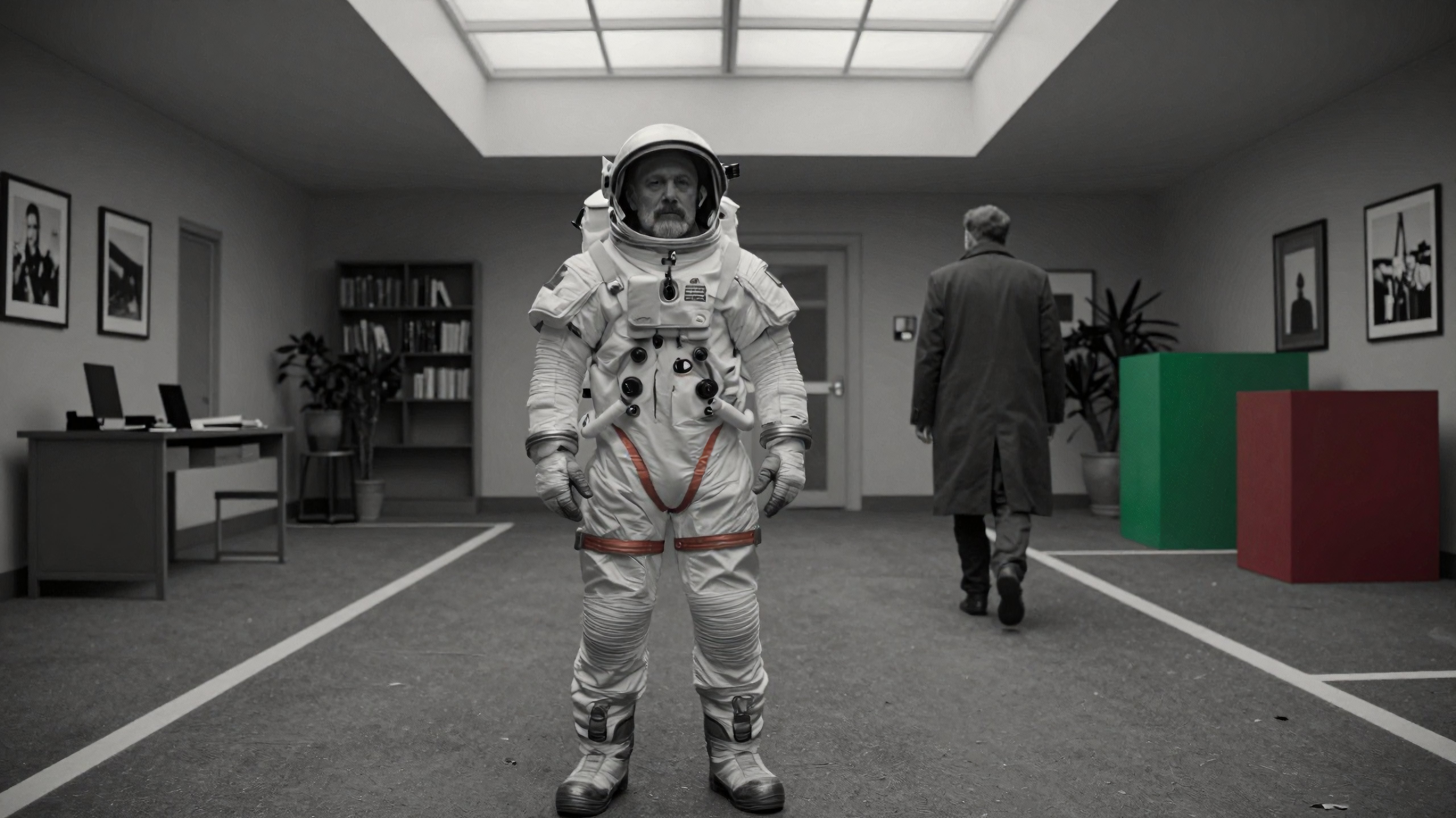 Astronaut in Modern Office Space