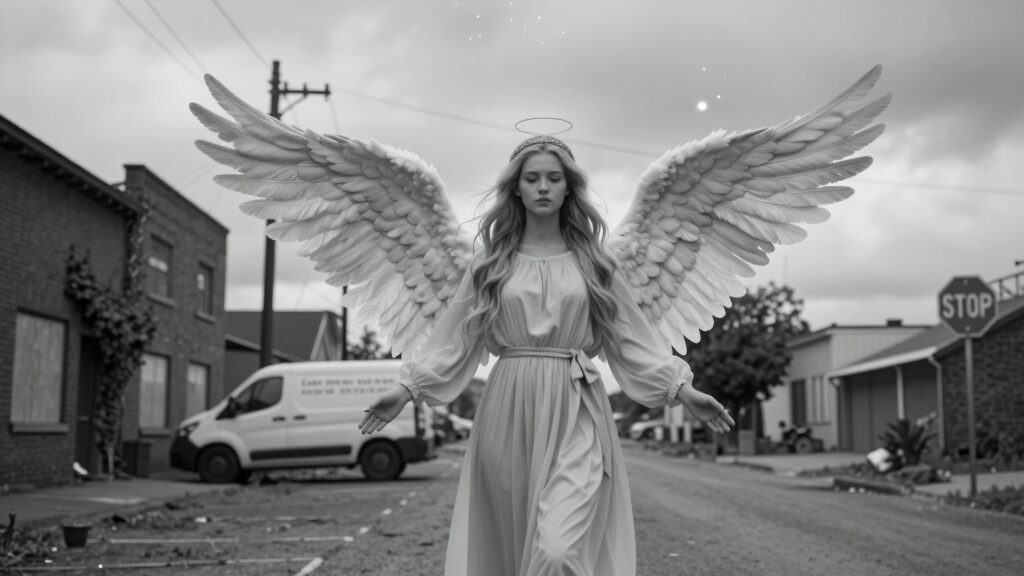 Serene Angel Standing in a Desolate Urban Street