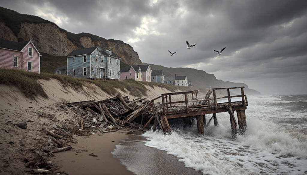 Abandoned Coastal Town and Pier