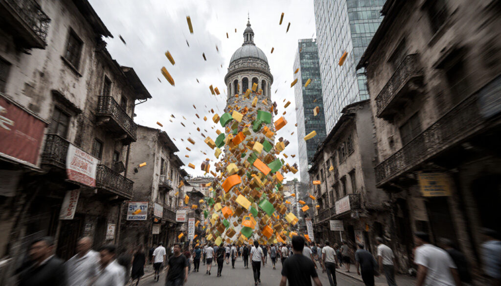 Urban Street with Colorful Box Explosion