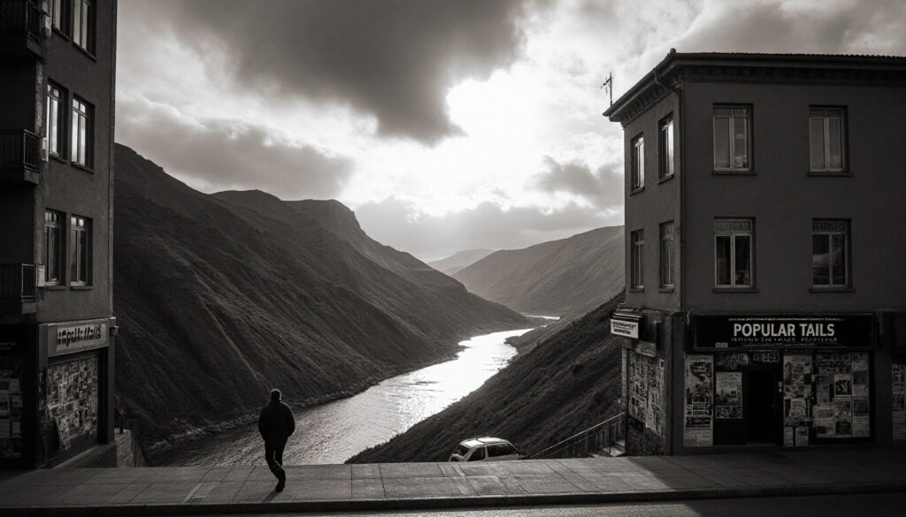 Mountain Townscape with River Valley