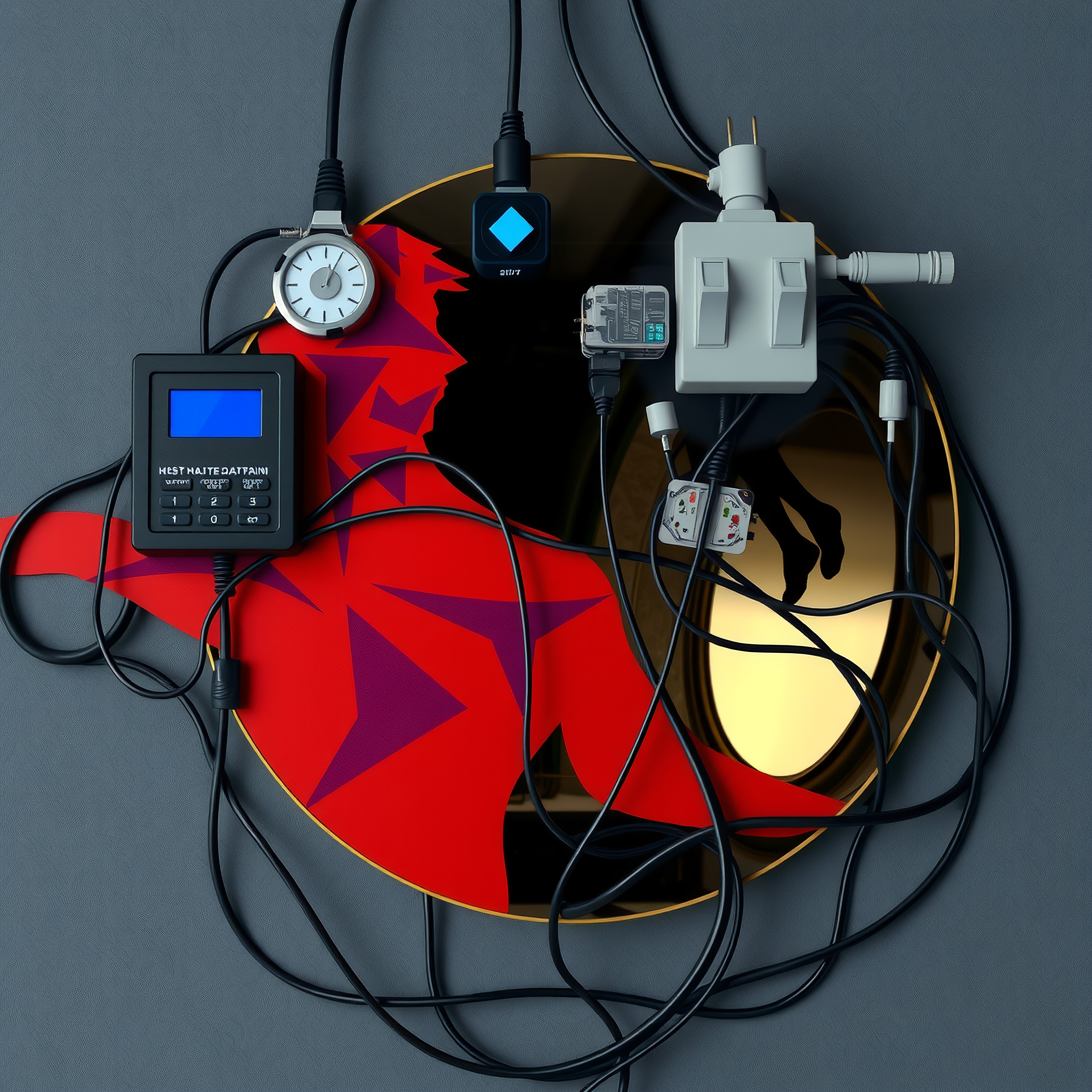 Tech Accessories on Circular Mirror with Geometric Silhouette | Modern Tech Product Photography