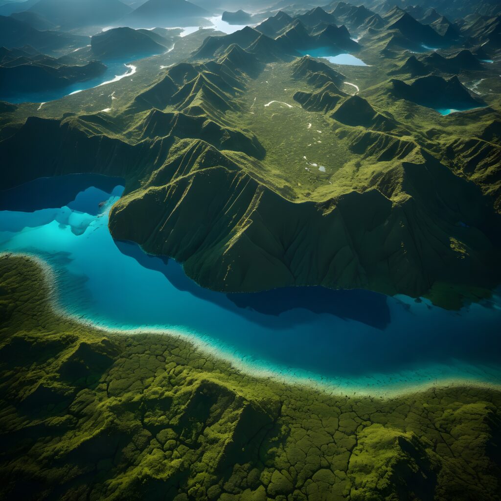 Aerial Mountain Landscape with Turquoise Lakes