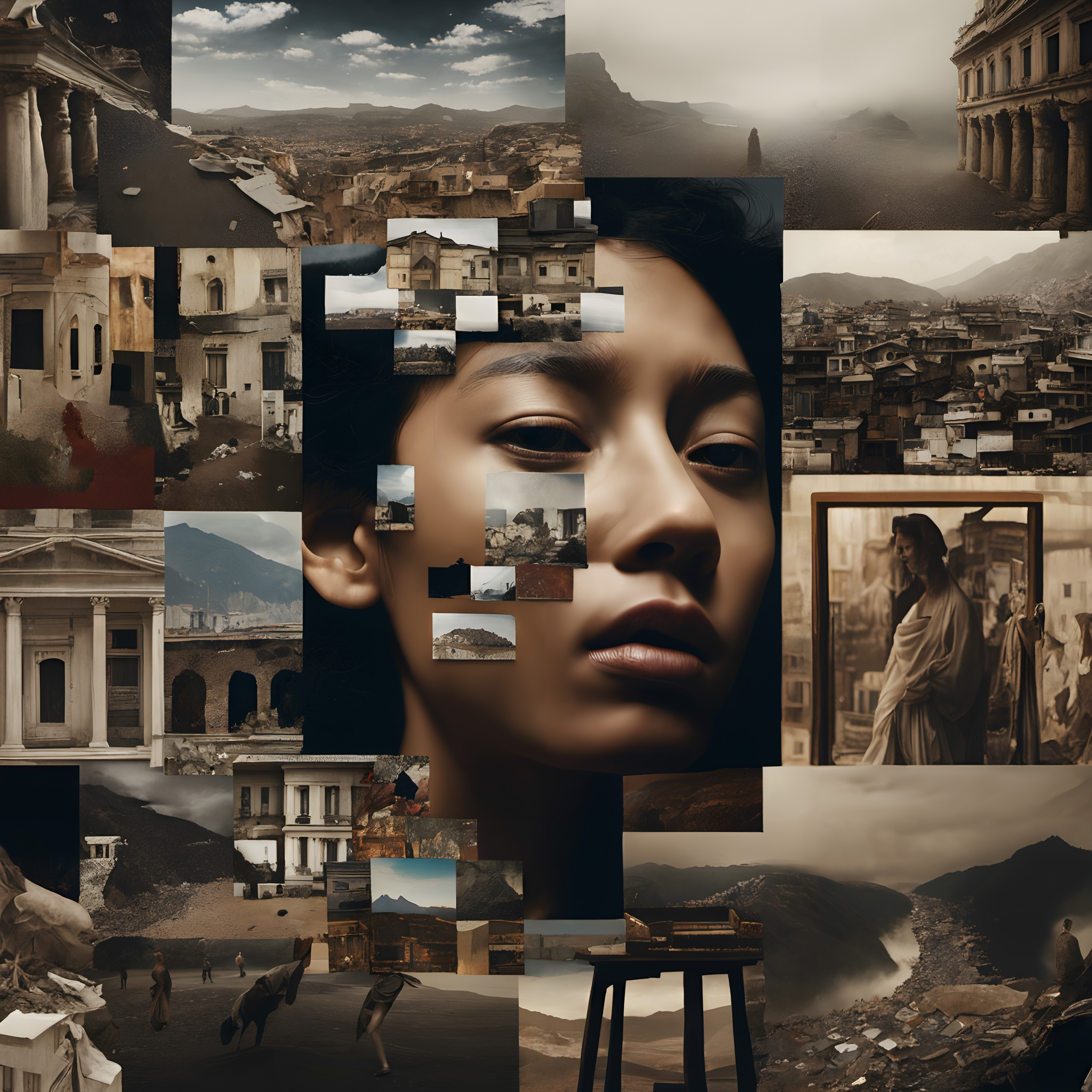 Collage of Architecture, History, and Portraiture: A Mosaic of Culture and Time