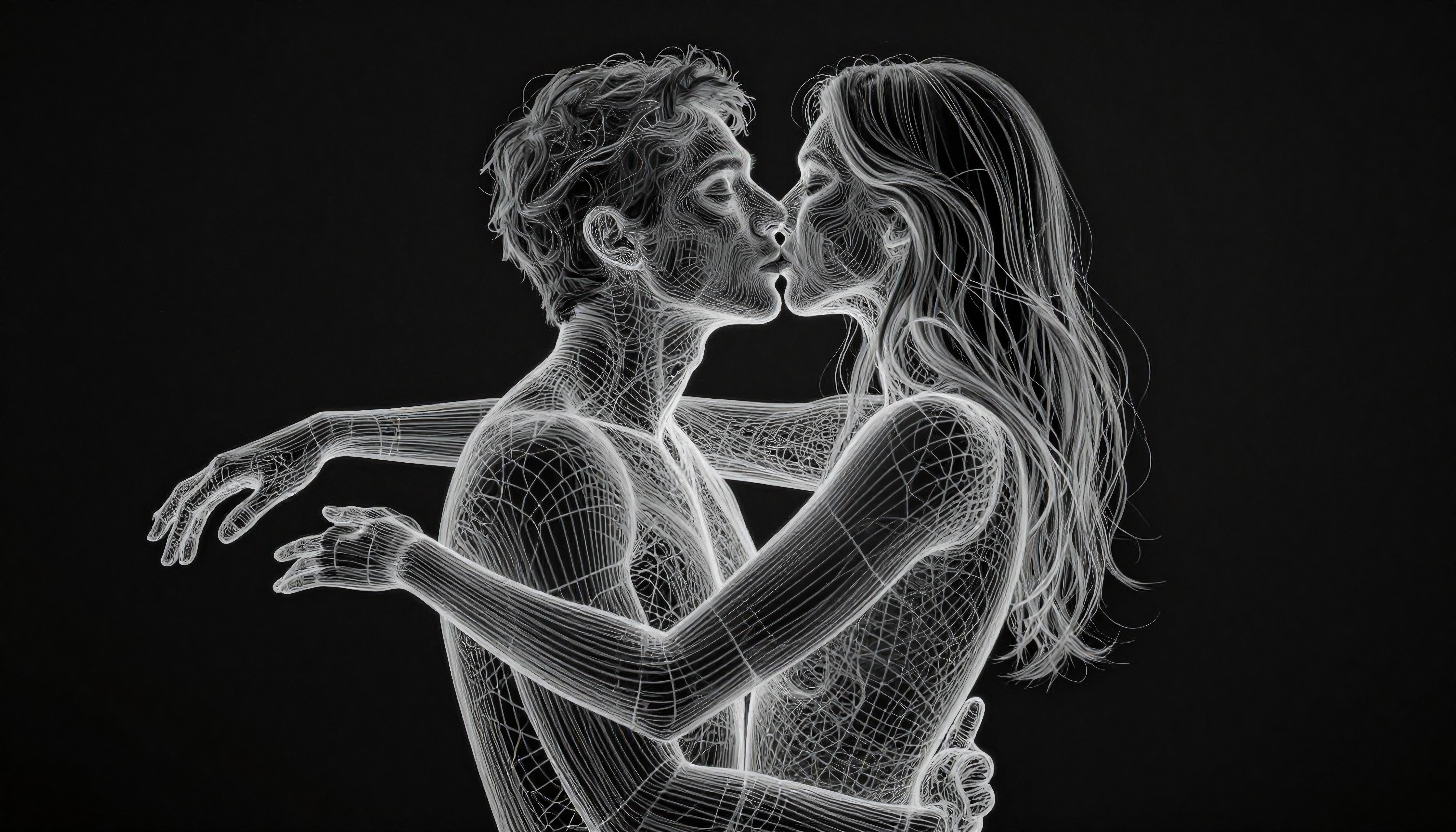 Wireframe Romantic Couple Digital Art Illustration