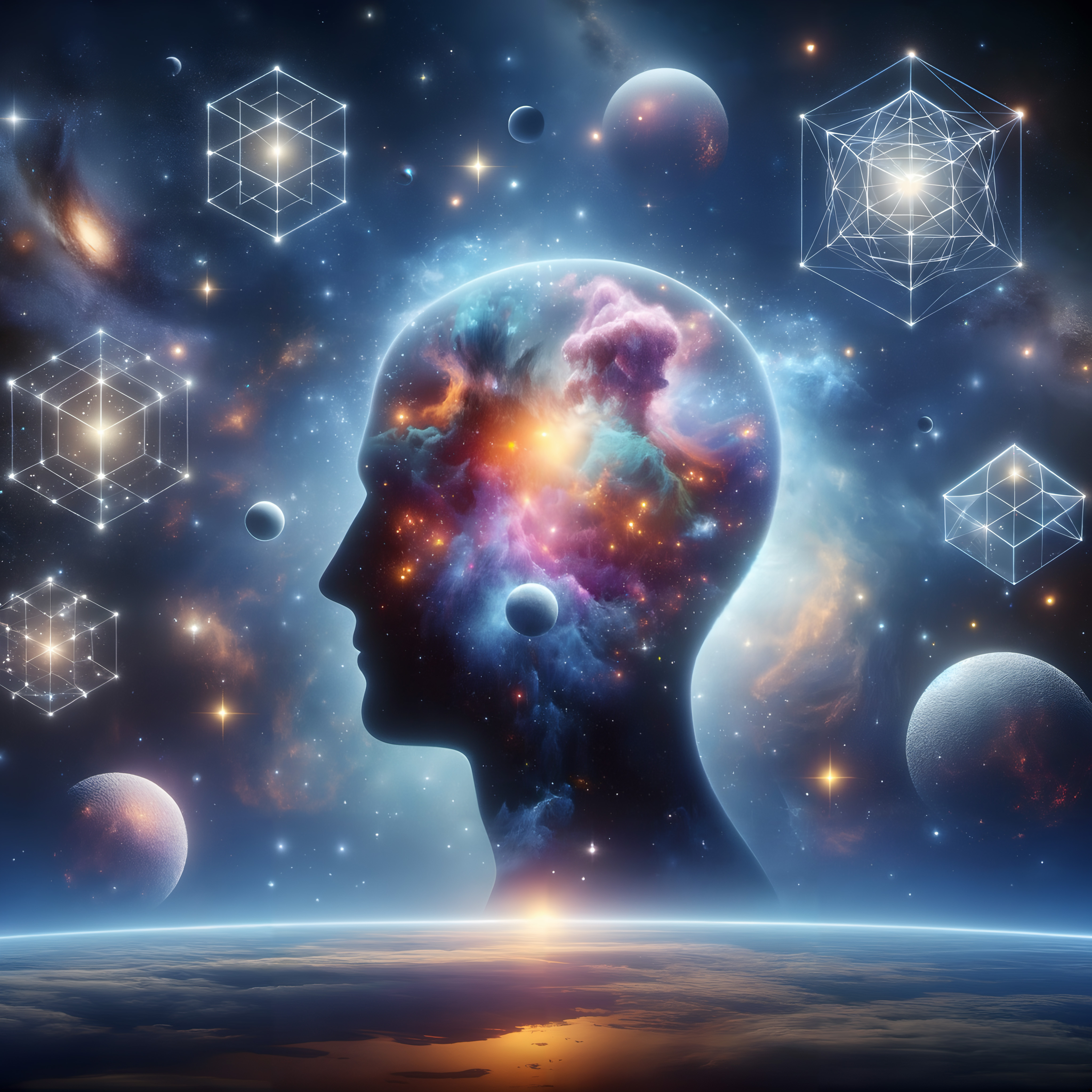 Cosmic Mind: Galaxy Within Human Silhouette Against Starry Universe