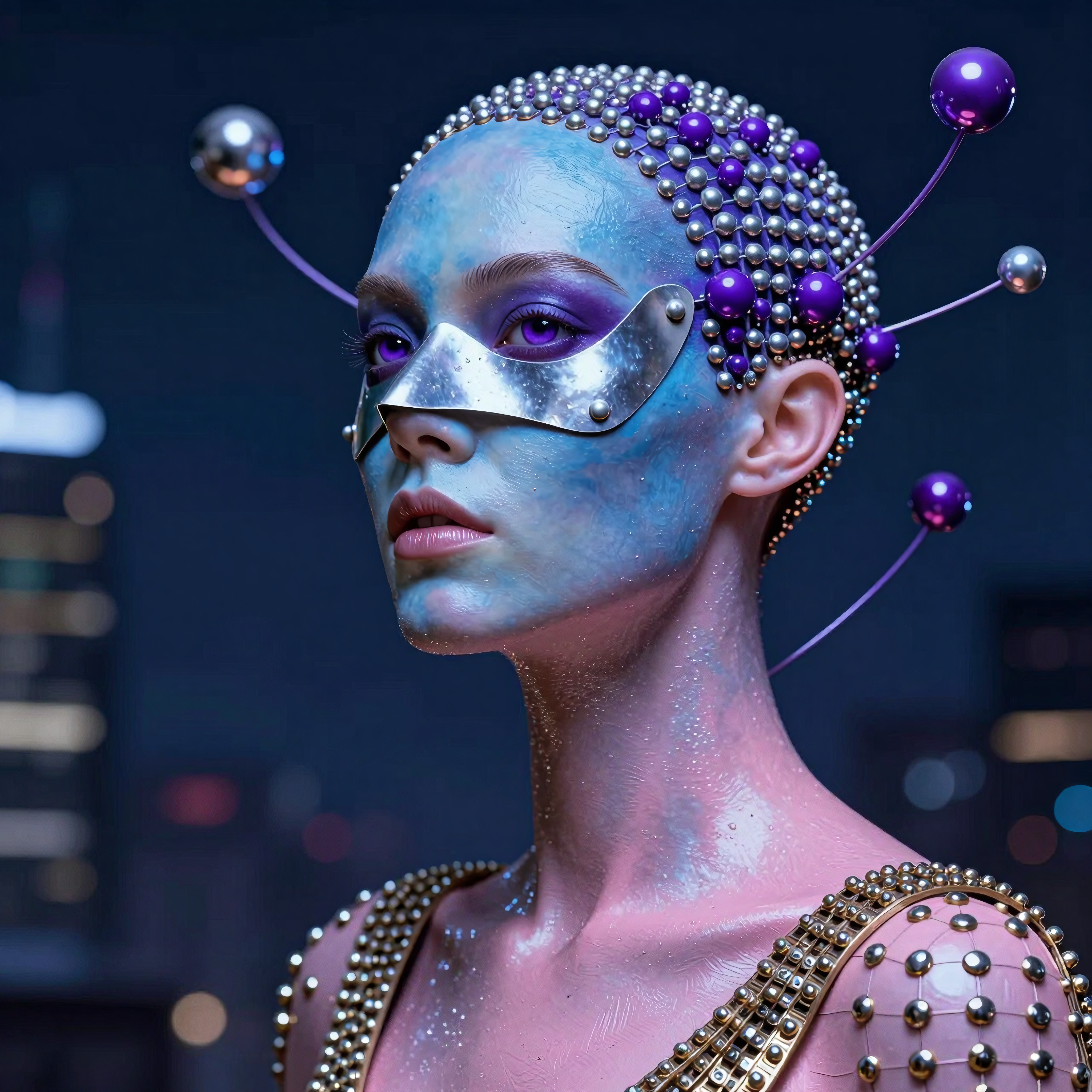 Avant-Garde Portrait of a Model with Elaborate Cybernetic Headpiece