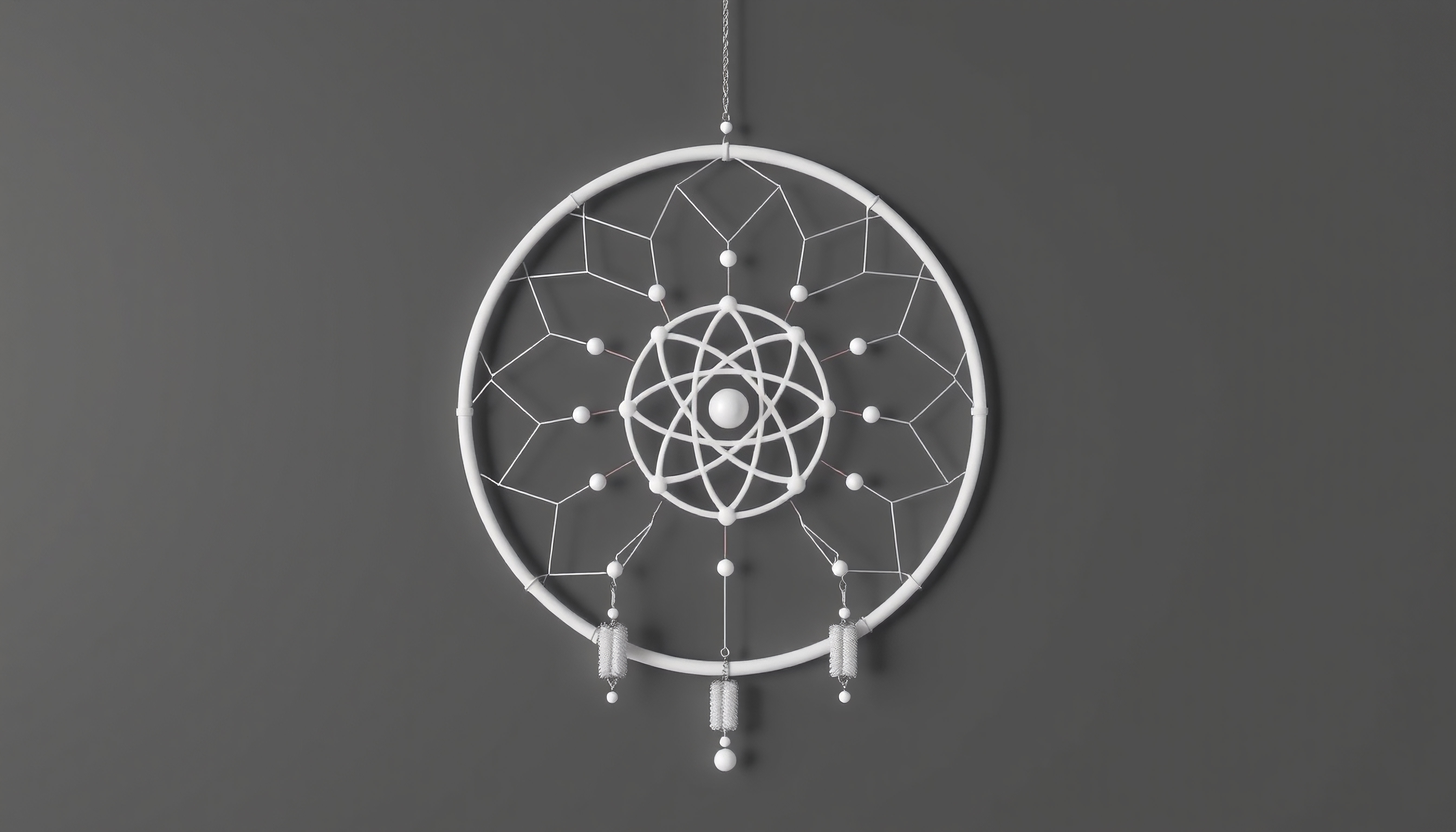 Minimalist White Dreamcatcher Against Gray Background