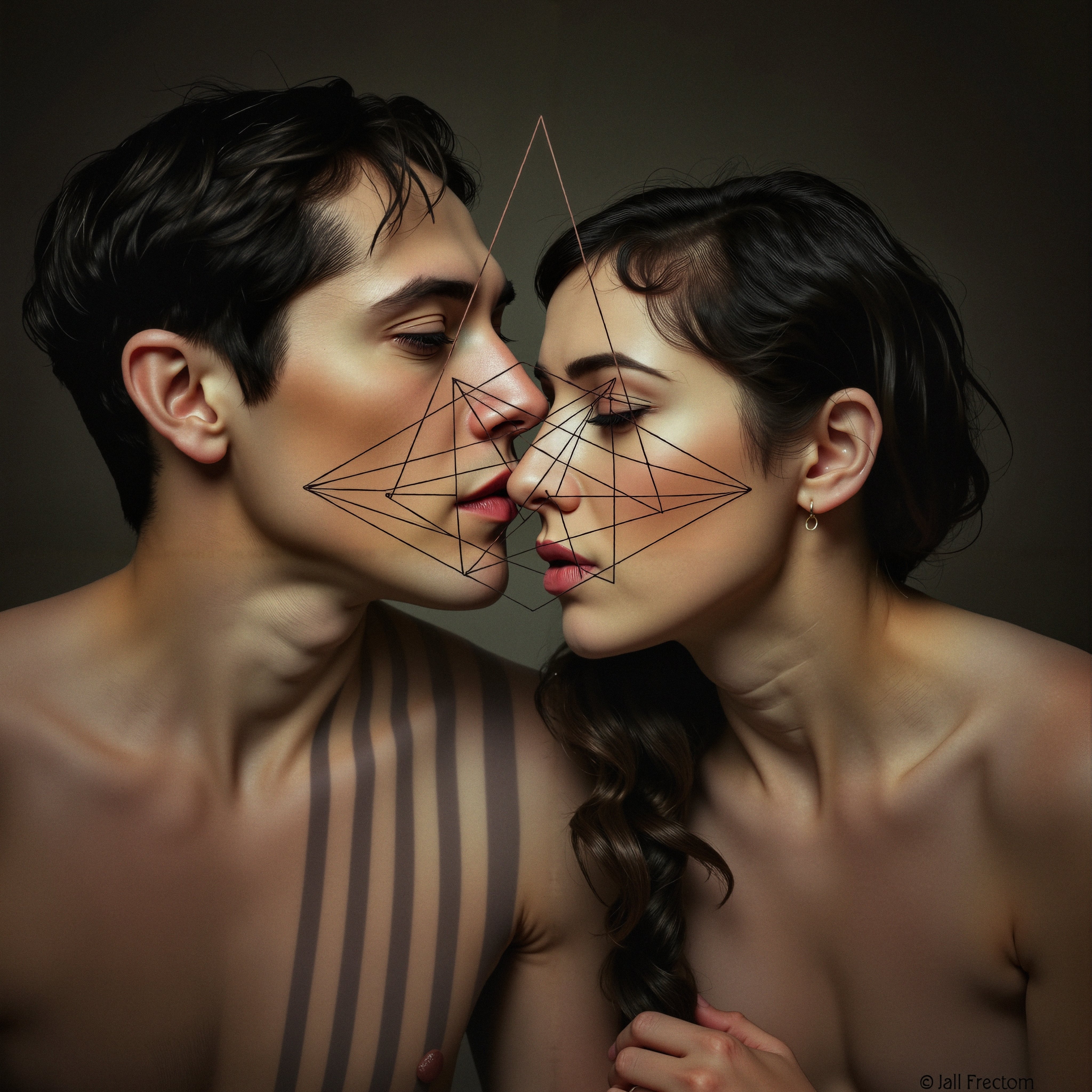 Intimate Portrait with Geometric Face Overlay