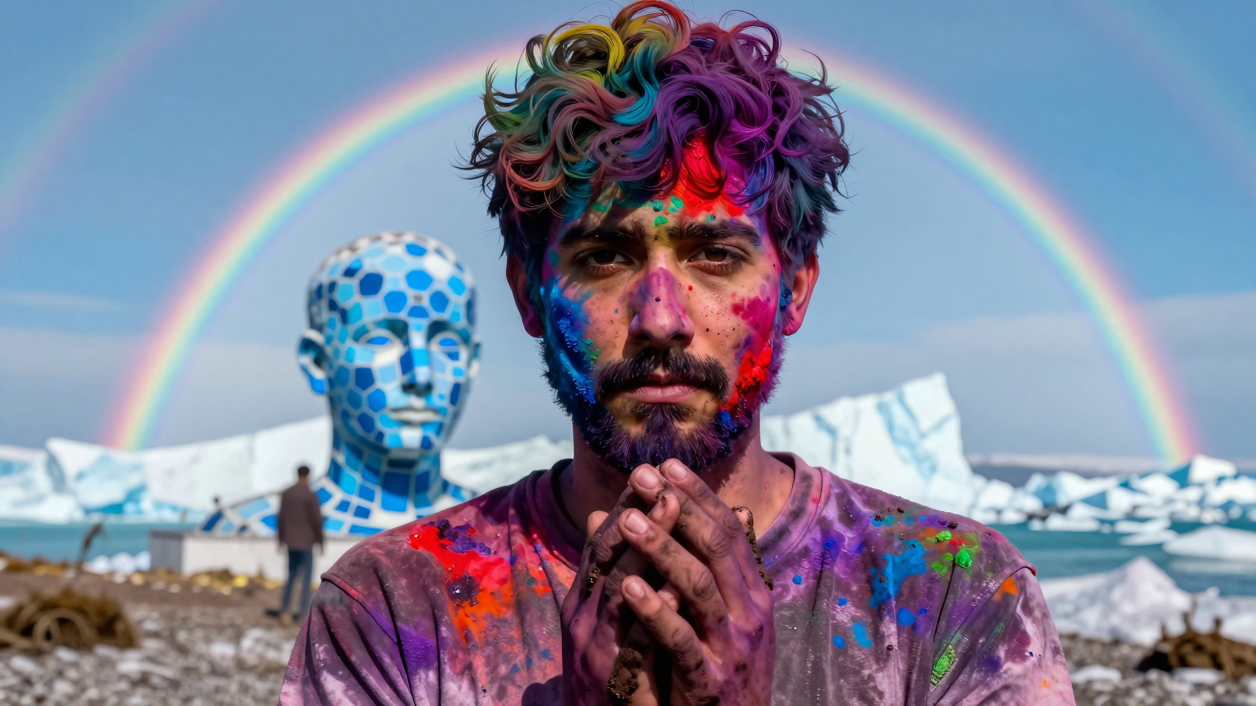 Vibrant Portrait with Rainbow and Icebergs in Arctic Setting