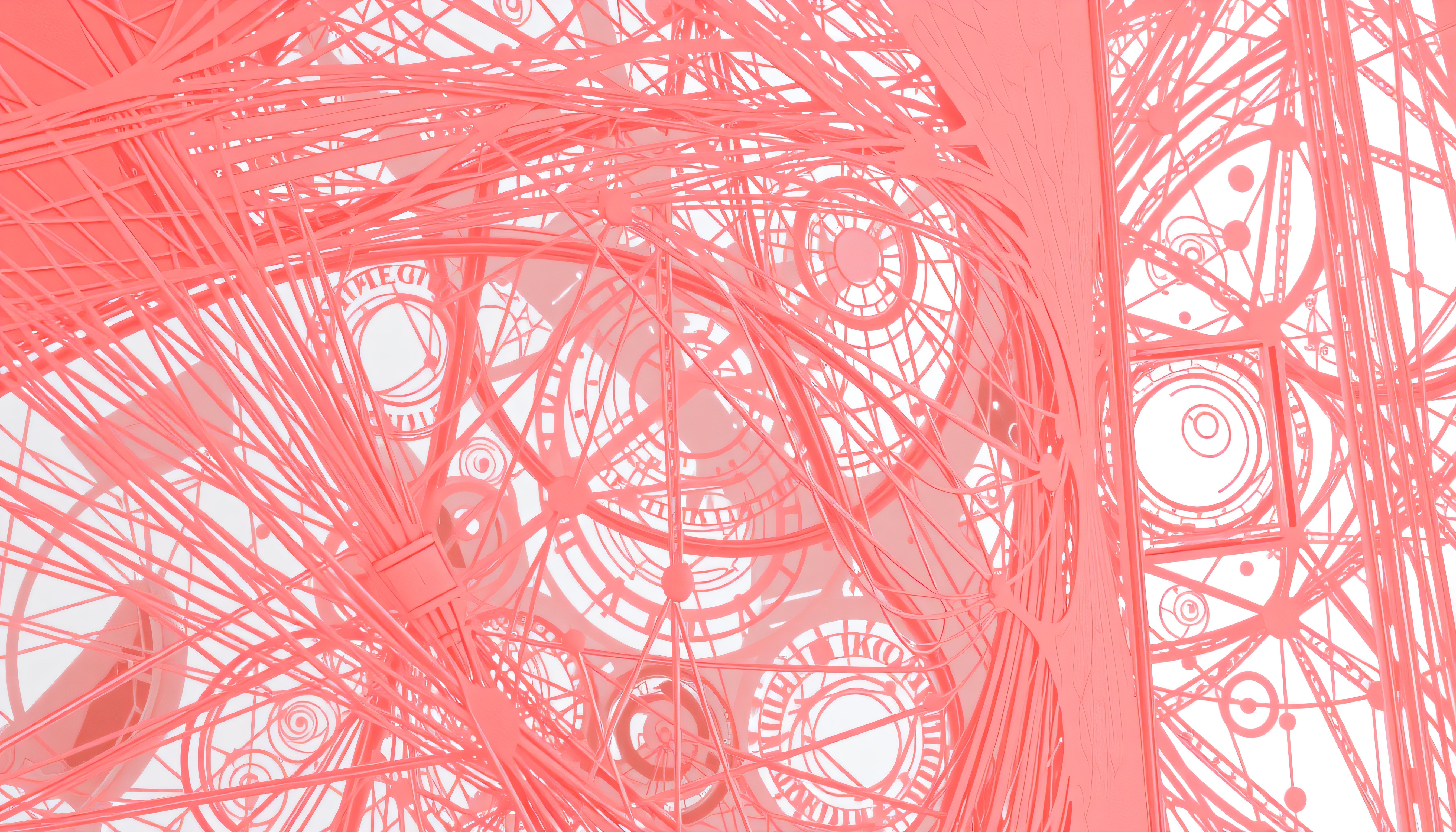 Abstract Technological Network in Warm Pink Tones