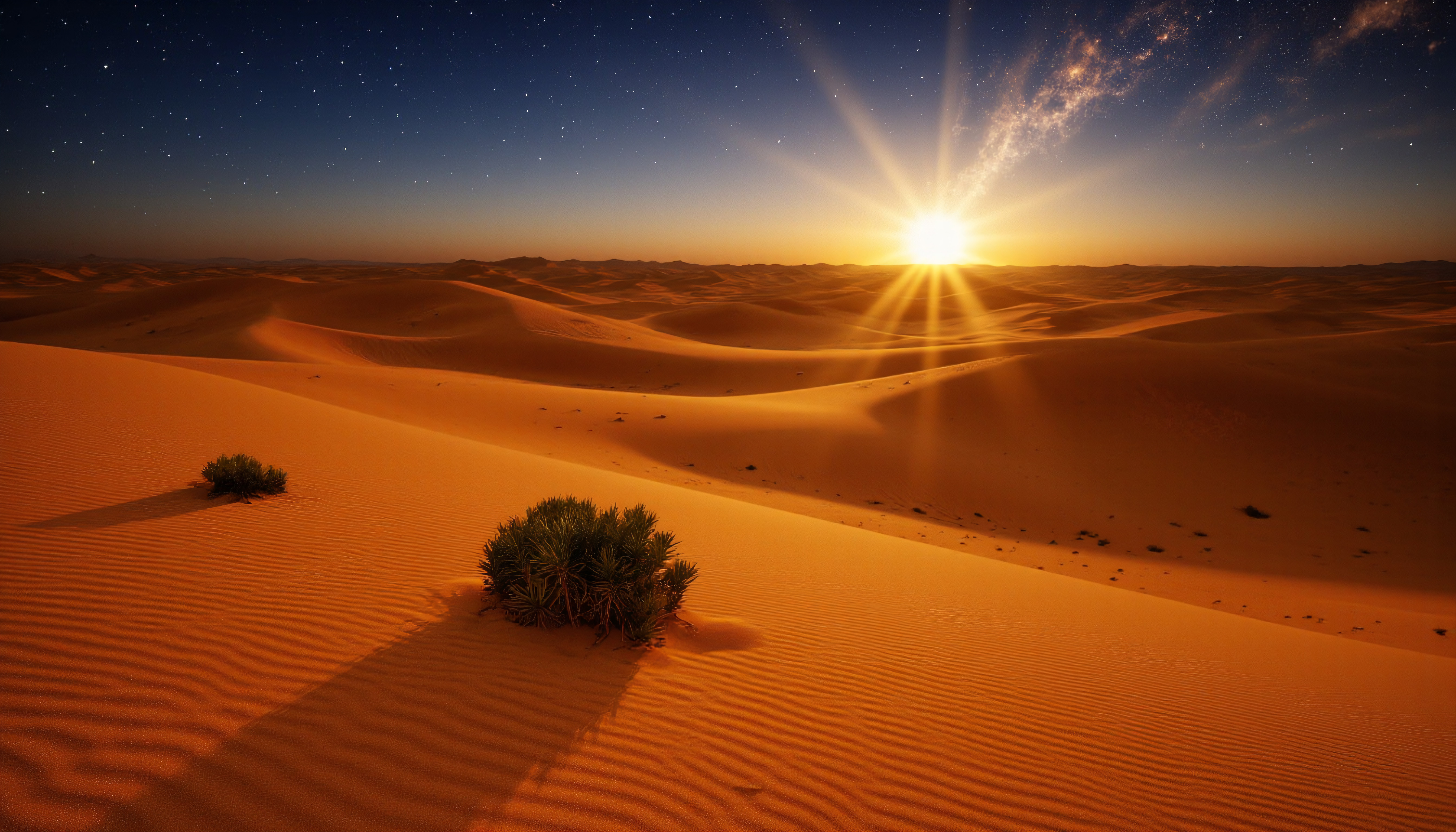 Sahara Desert Sunset and Starry Night Sky