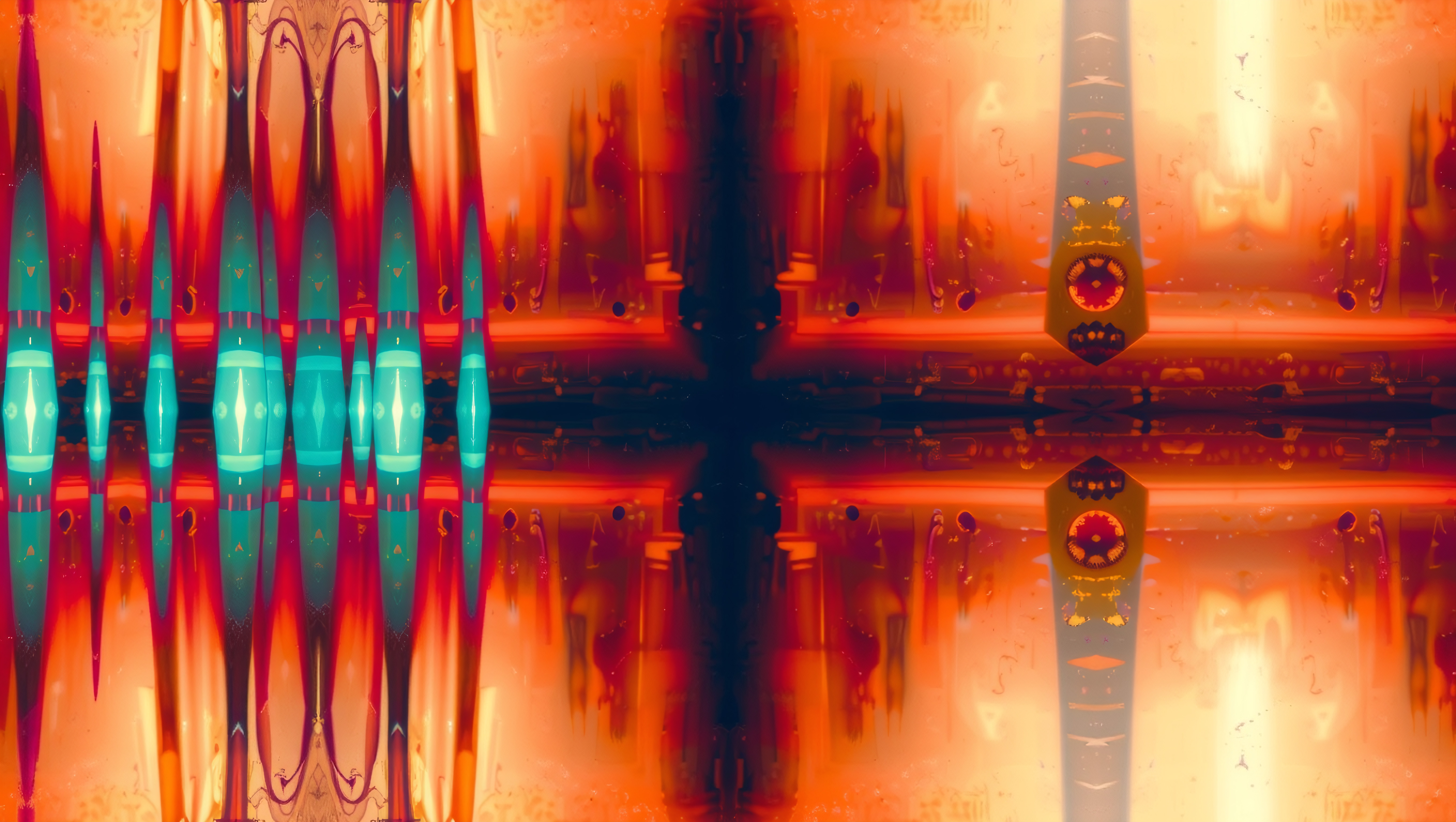Abstract Digital Art with Symmetrical Patterns and Vibrant Glowing Elements
