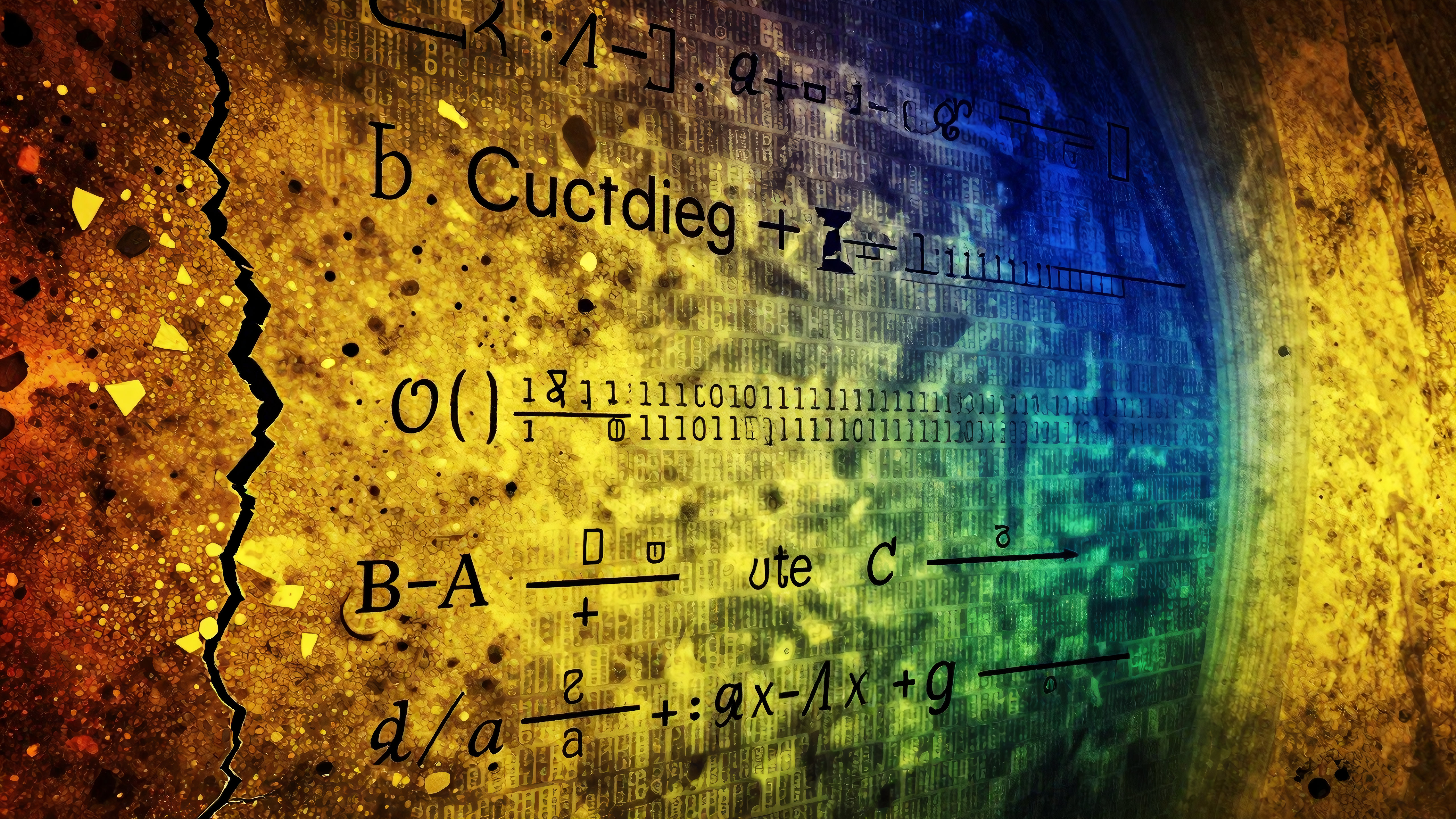Abstract Digital Data Stream with Binary Code and Mathematical Formulas