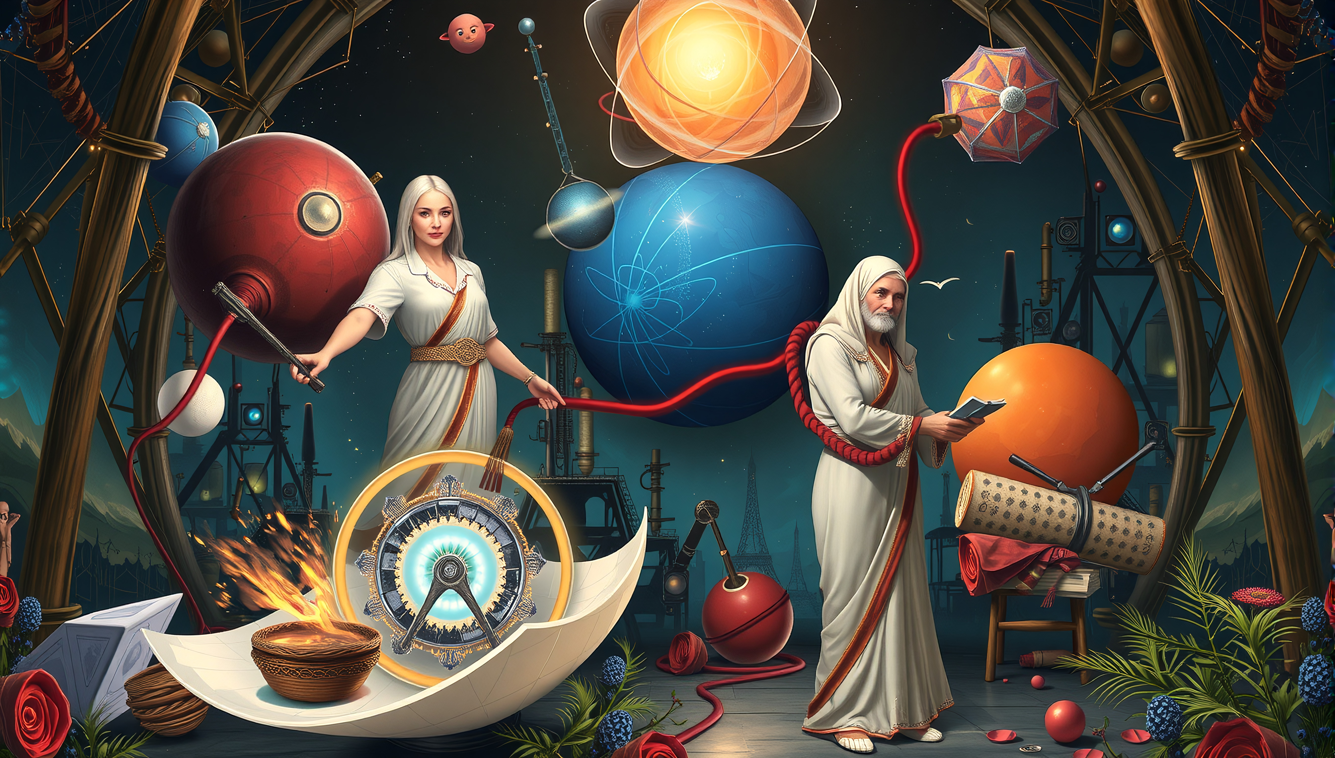 Steampunk Observatory with Celestial Scholars and Planetary Mechanics