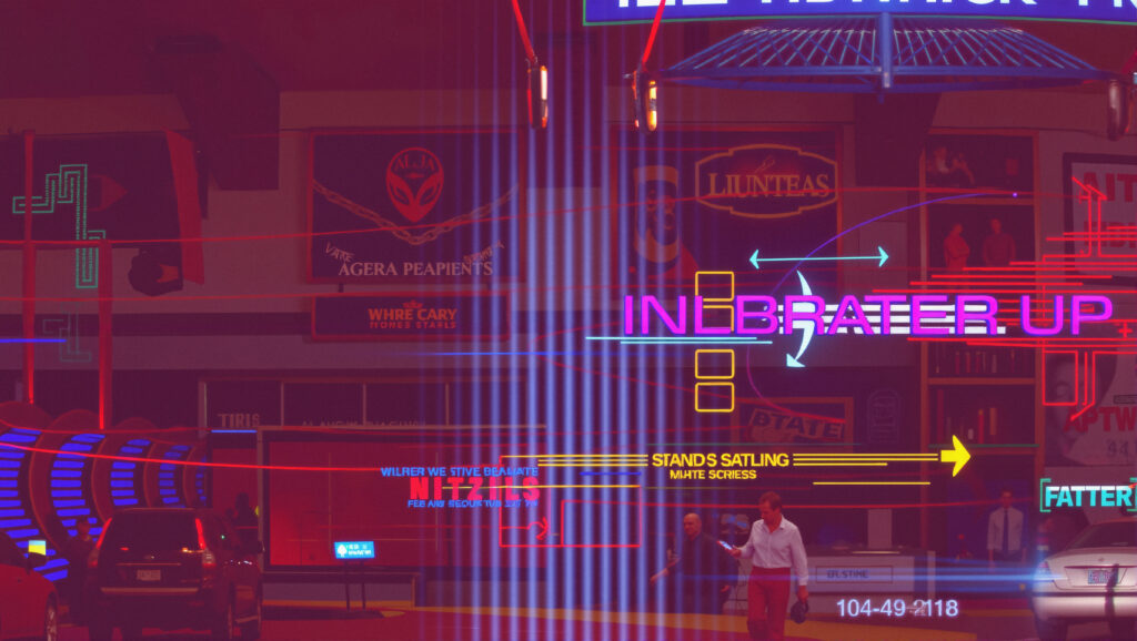 Futuristic Neon Cityscape with Holographic Signage
