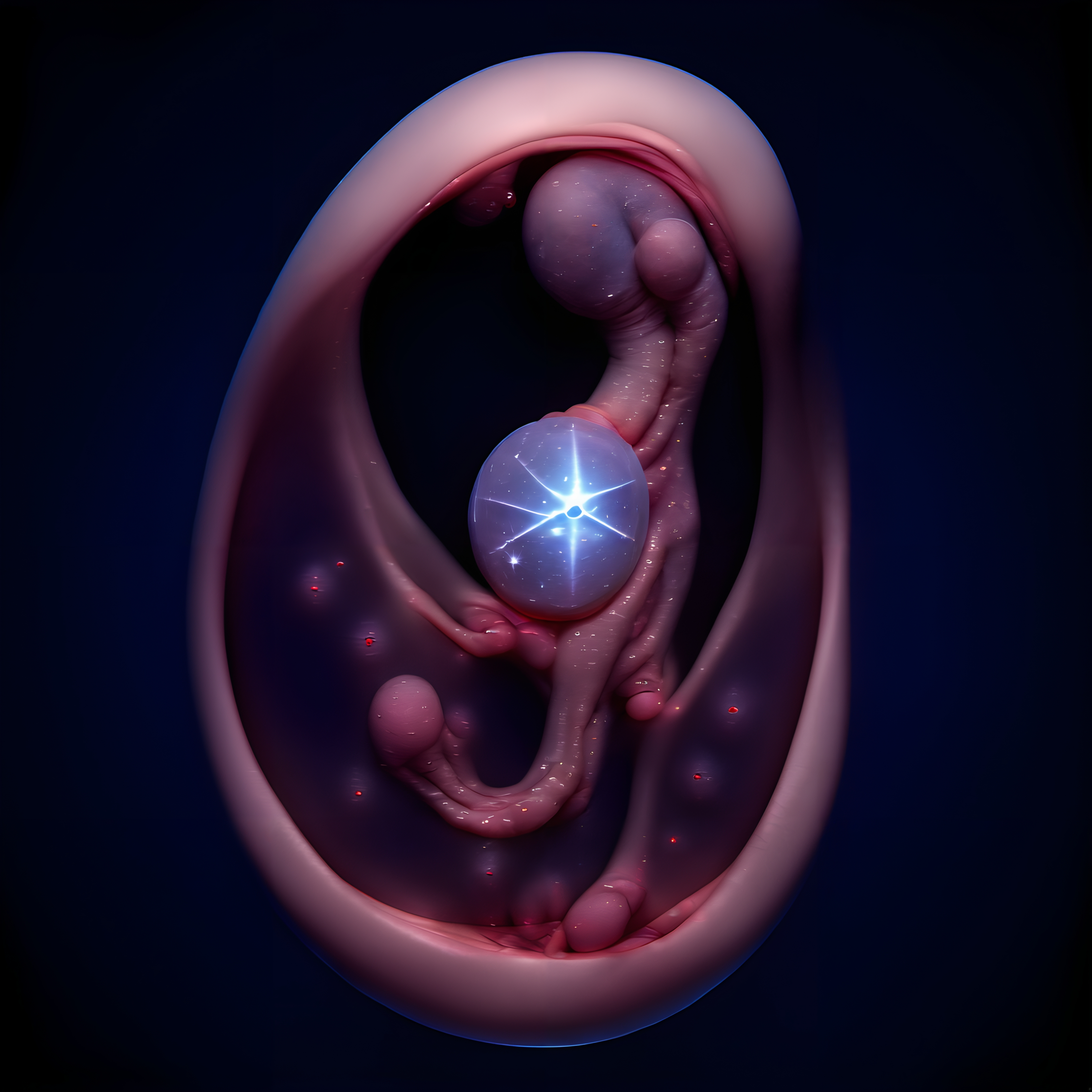 Surreal Embryonic Womb with Luminous Cosmic Orb