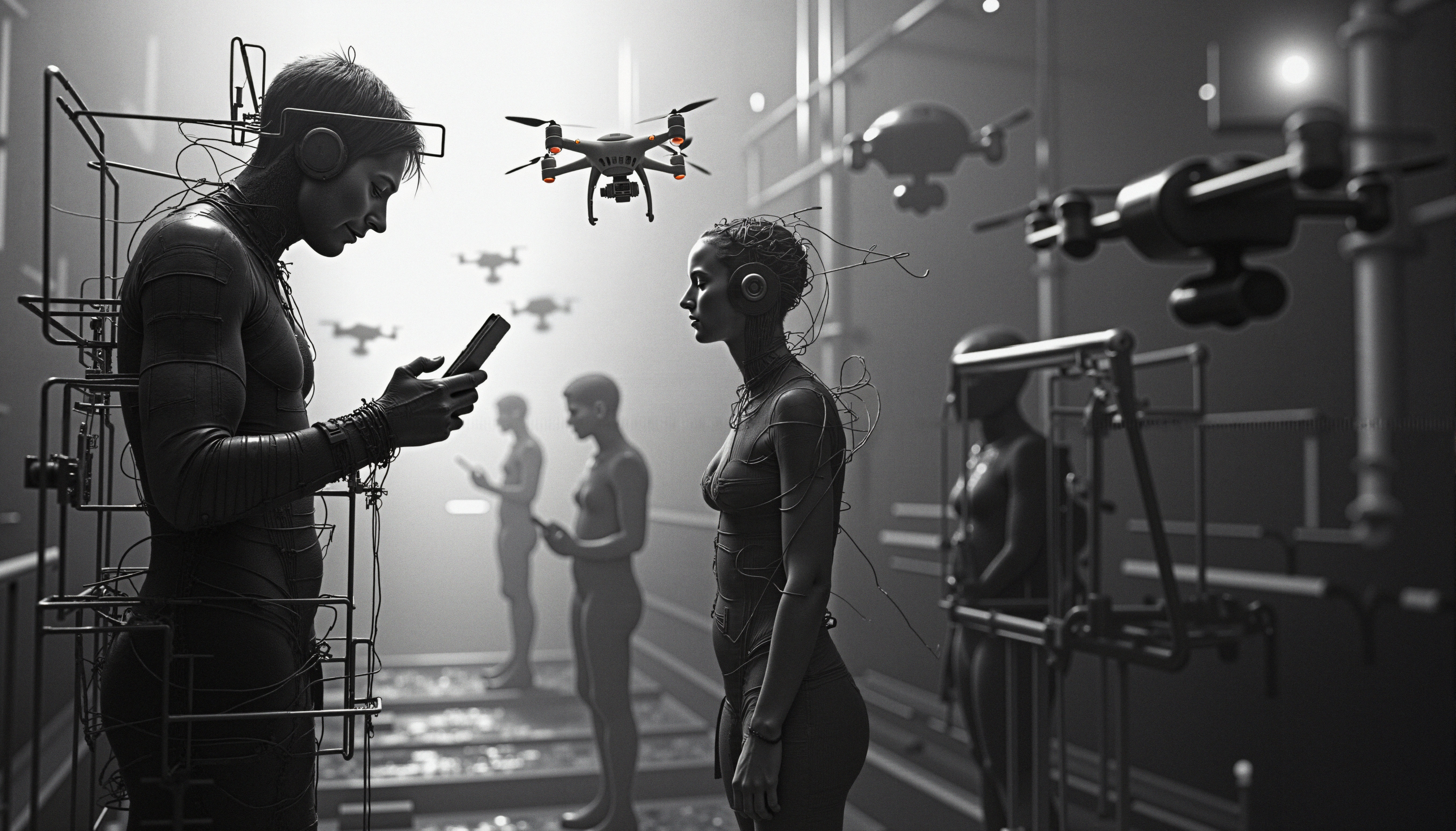Futuristic Human-Technology Interaction in High-Tech Industrial Facility