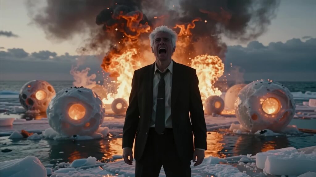 Man Amidst Explosive Ice 4K Video