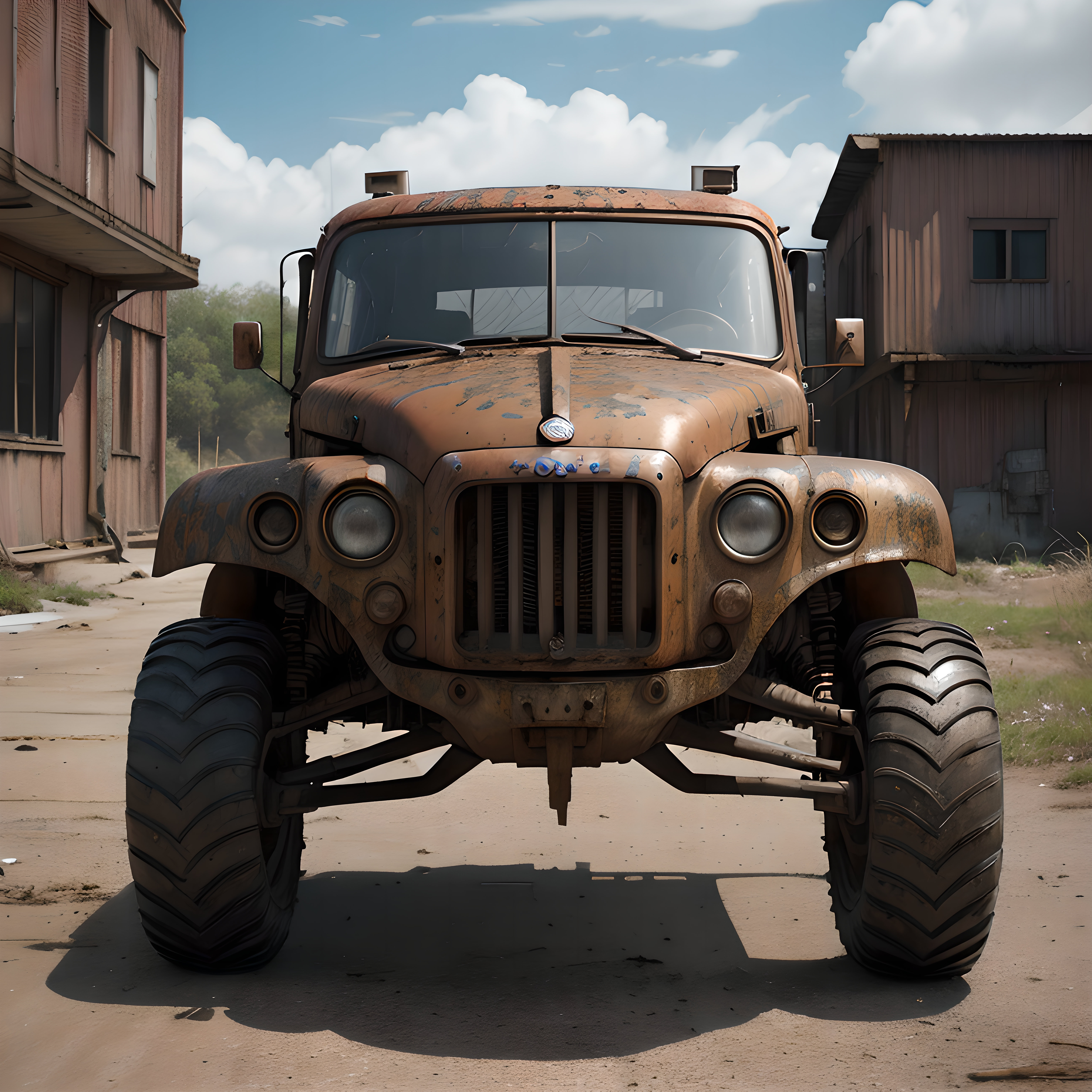 Rusty Vintage Military Truck in Industrial Setting