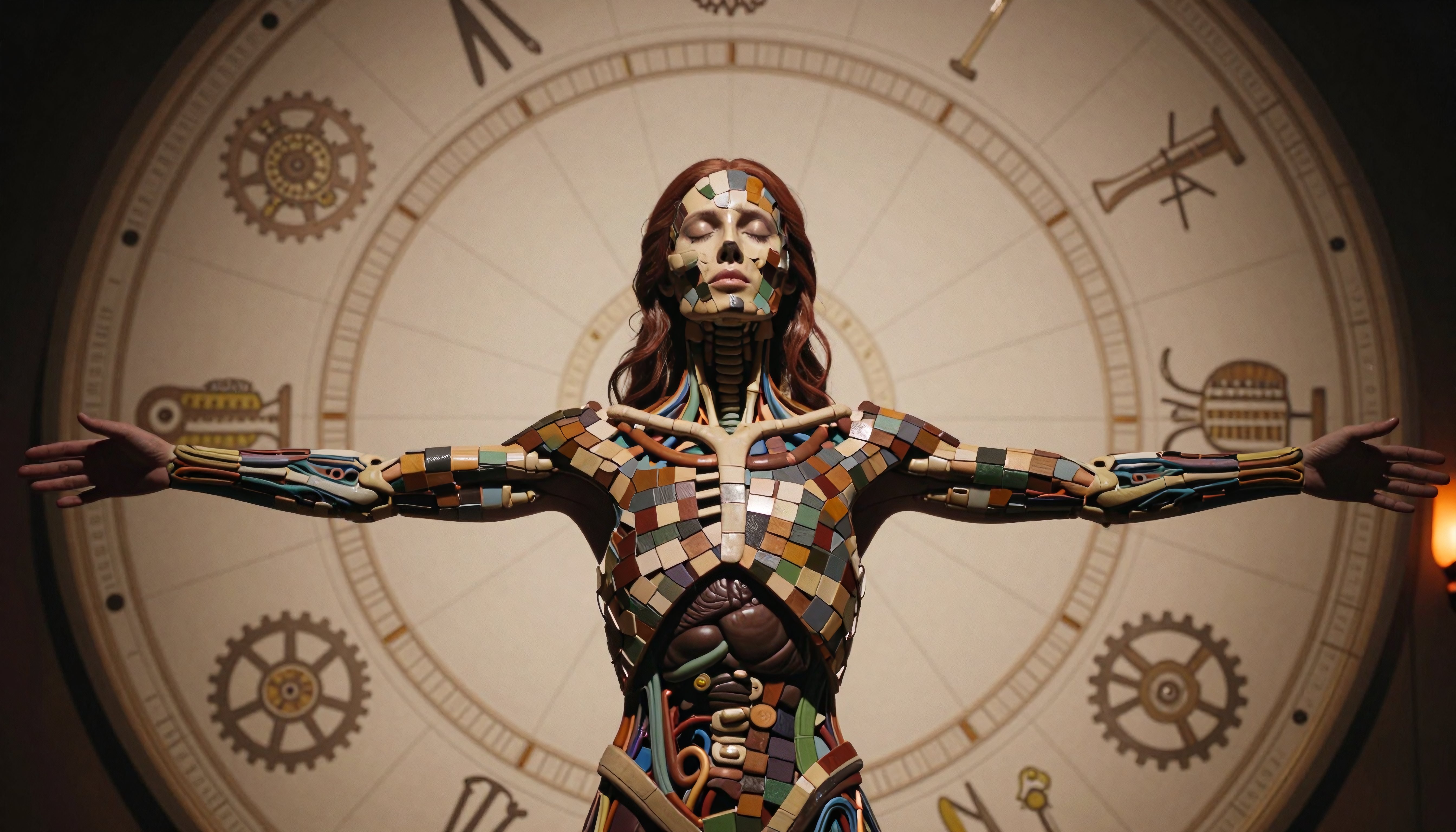 Surreal Mechanical Humanoid with Intricate Clockwork Design