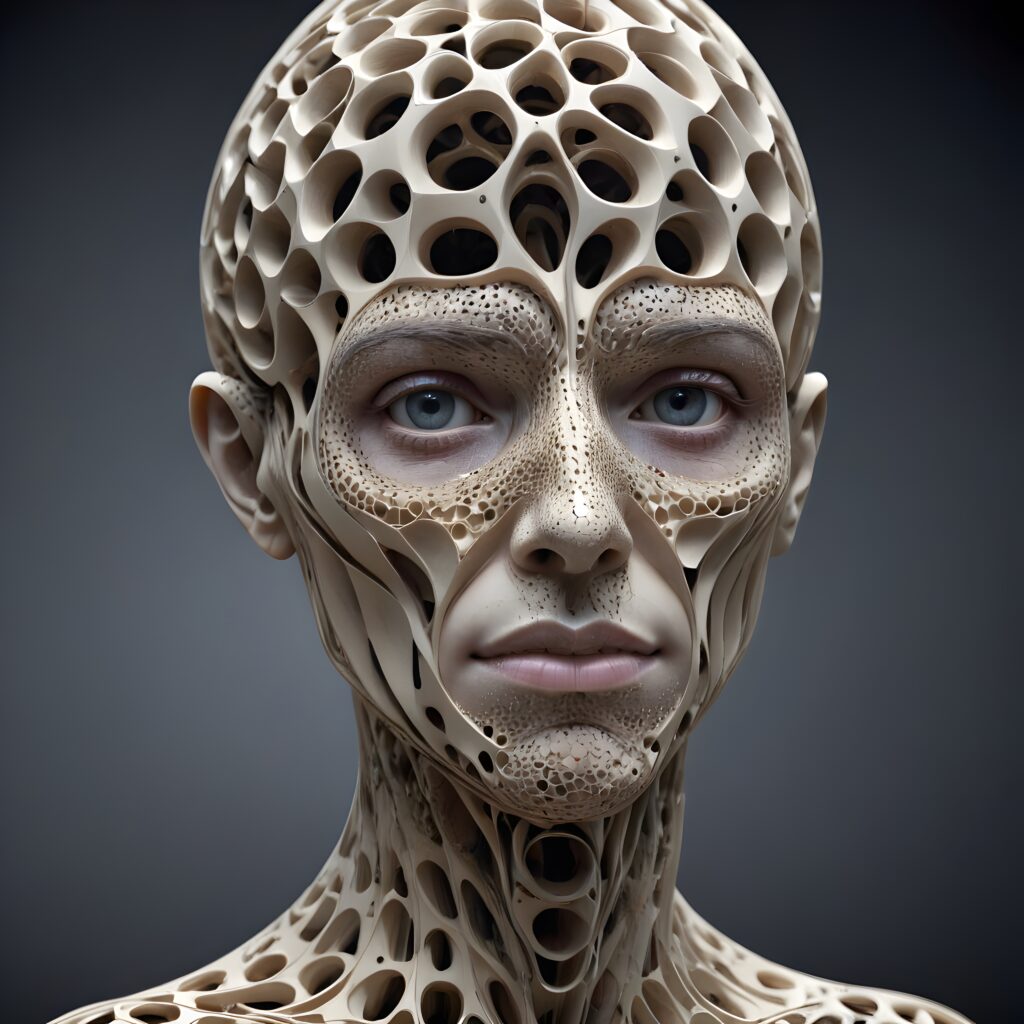 Futuristic Human Head with Porous Geometric Lattice Structure