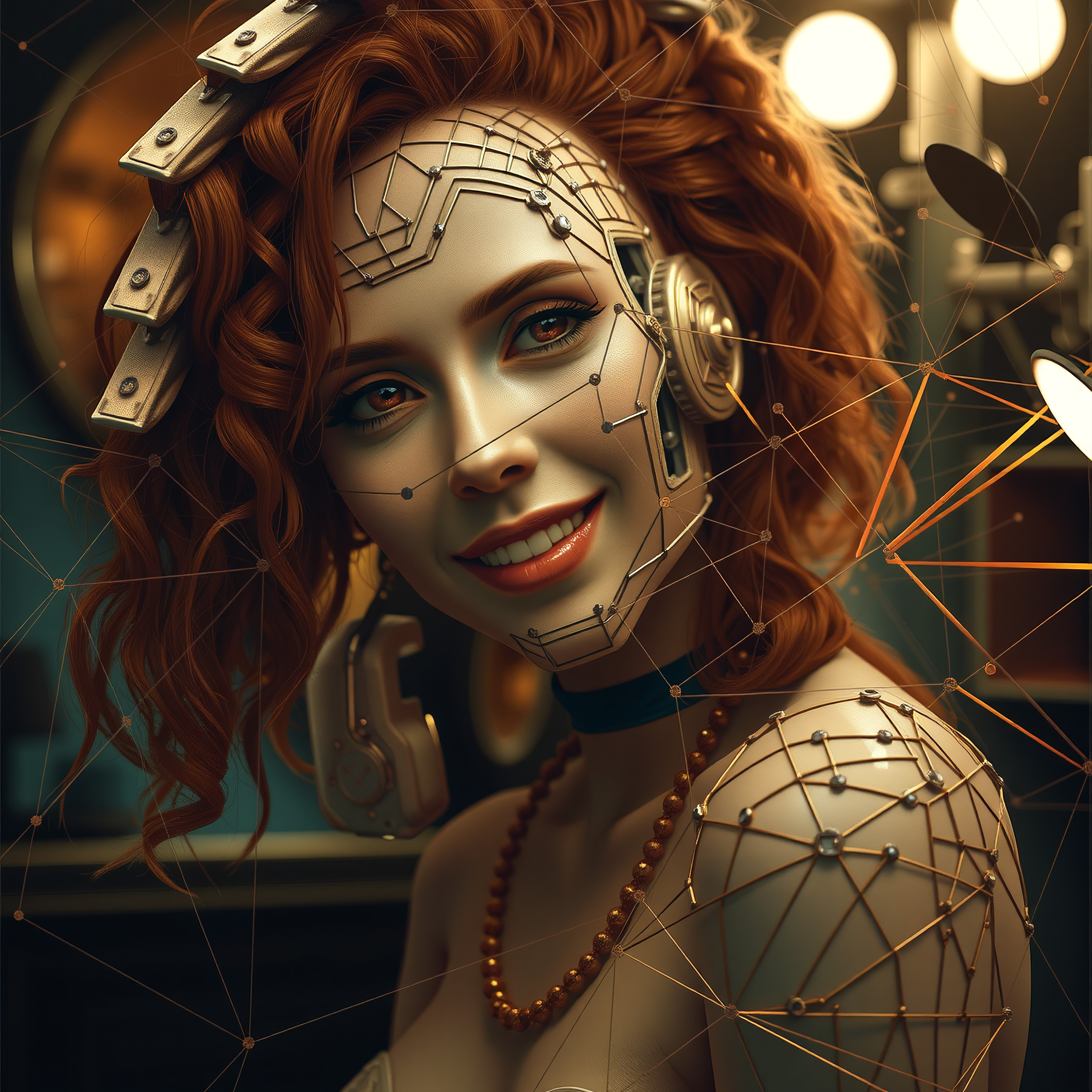 Cybernetic Portrait: High-Tech Concept Art of Woman with Integrated Neural Network Display