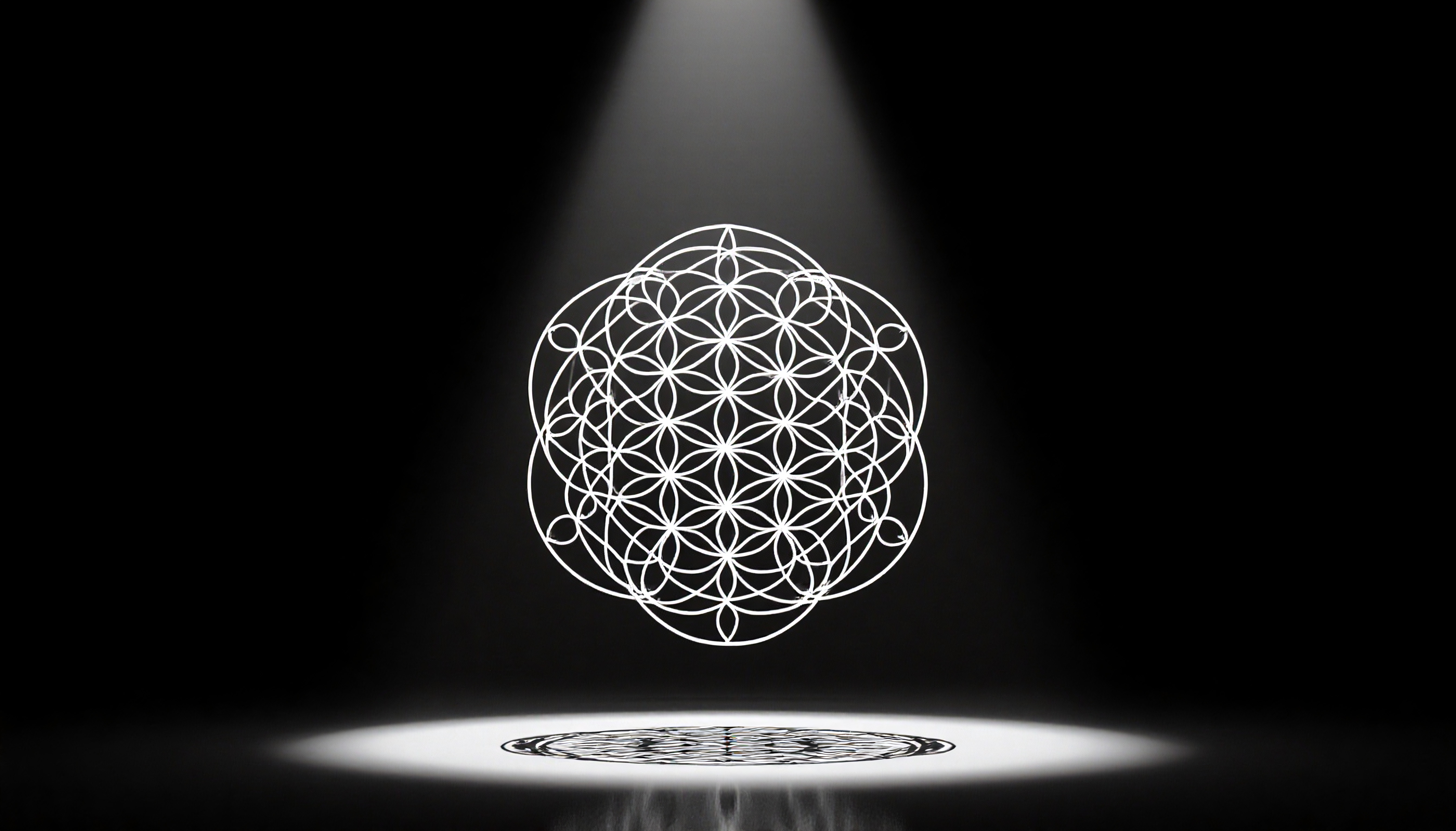 Geometric Flower of Life Sacred Geometry Pattern with Spotlight and Reflection
