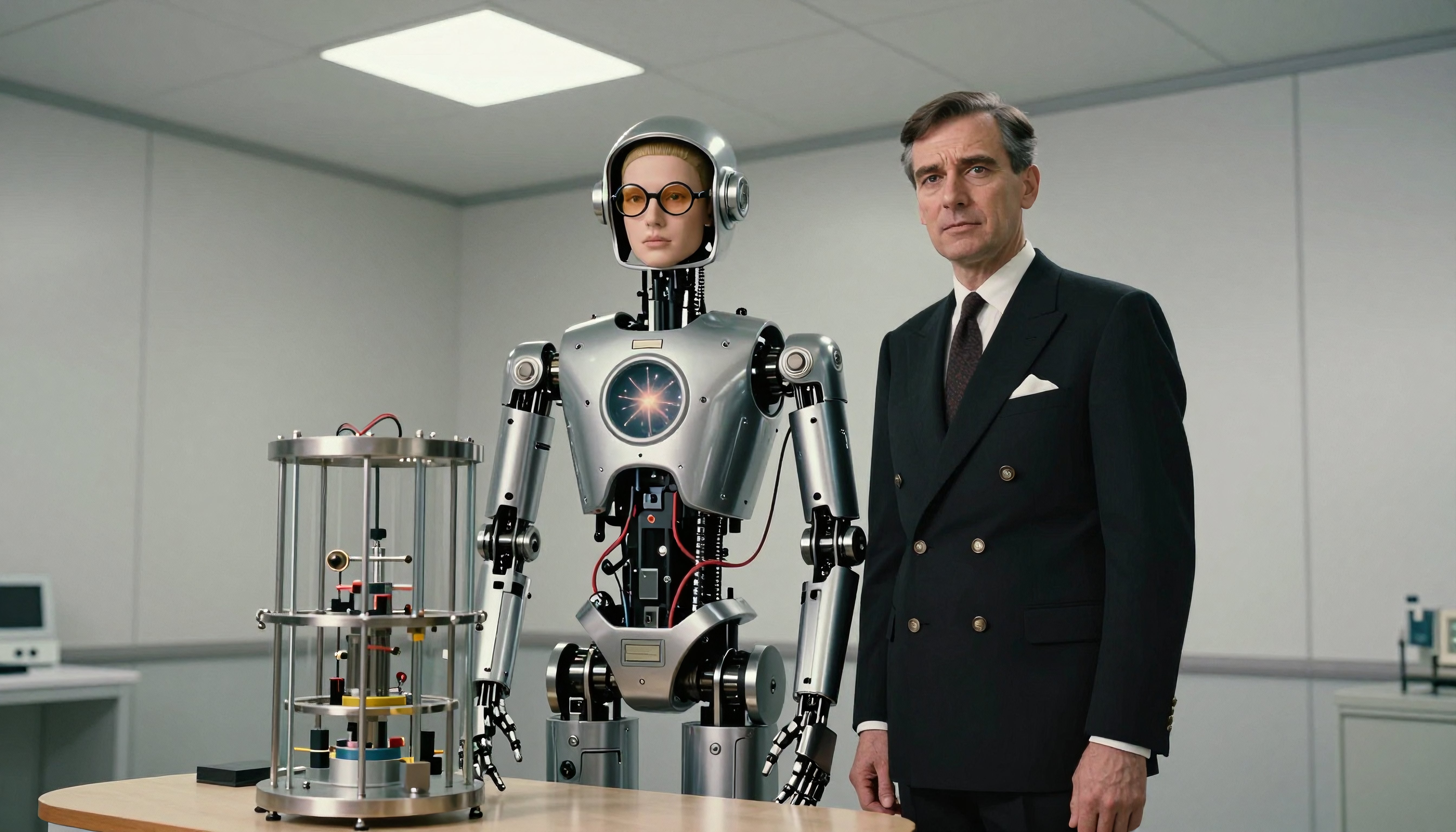 Professional Robot and Businessman in Modern Office Environment