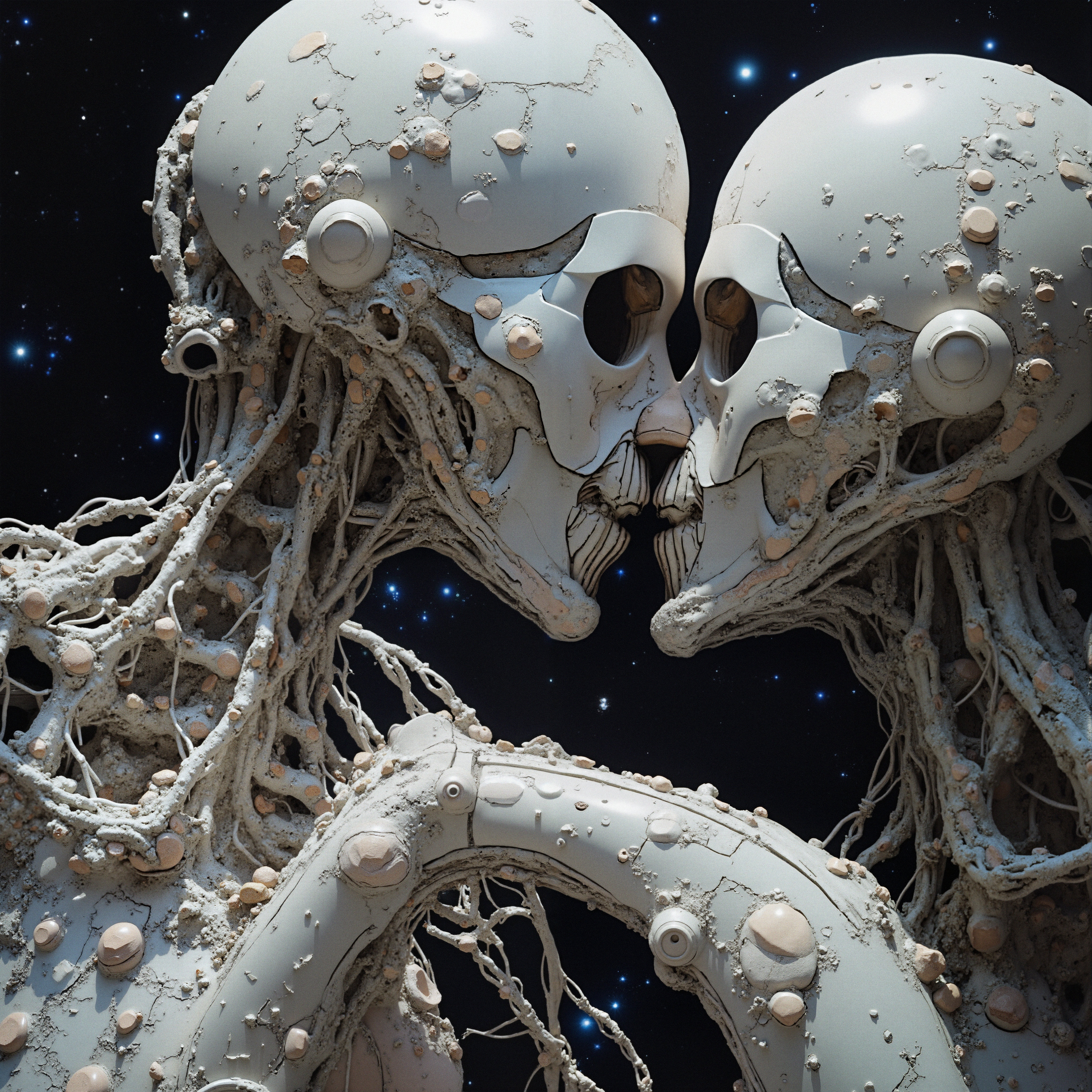 Bust of Connective, Neural Structures Against Deep Space Background