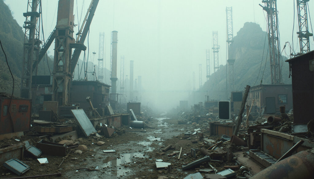 Abandoned Industrial Site with Rusty Machinery
