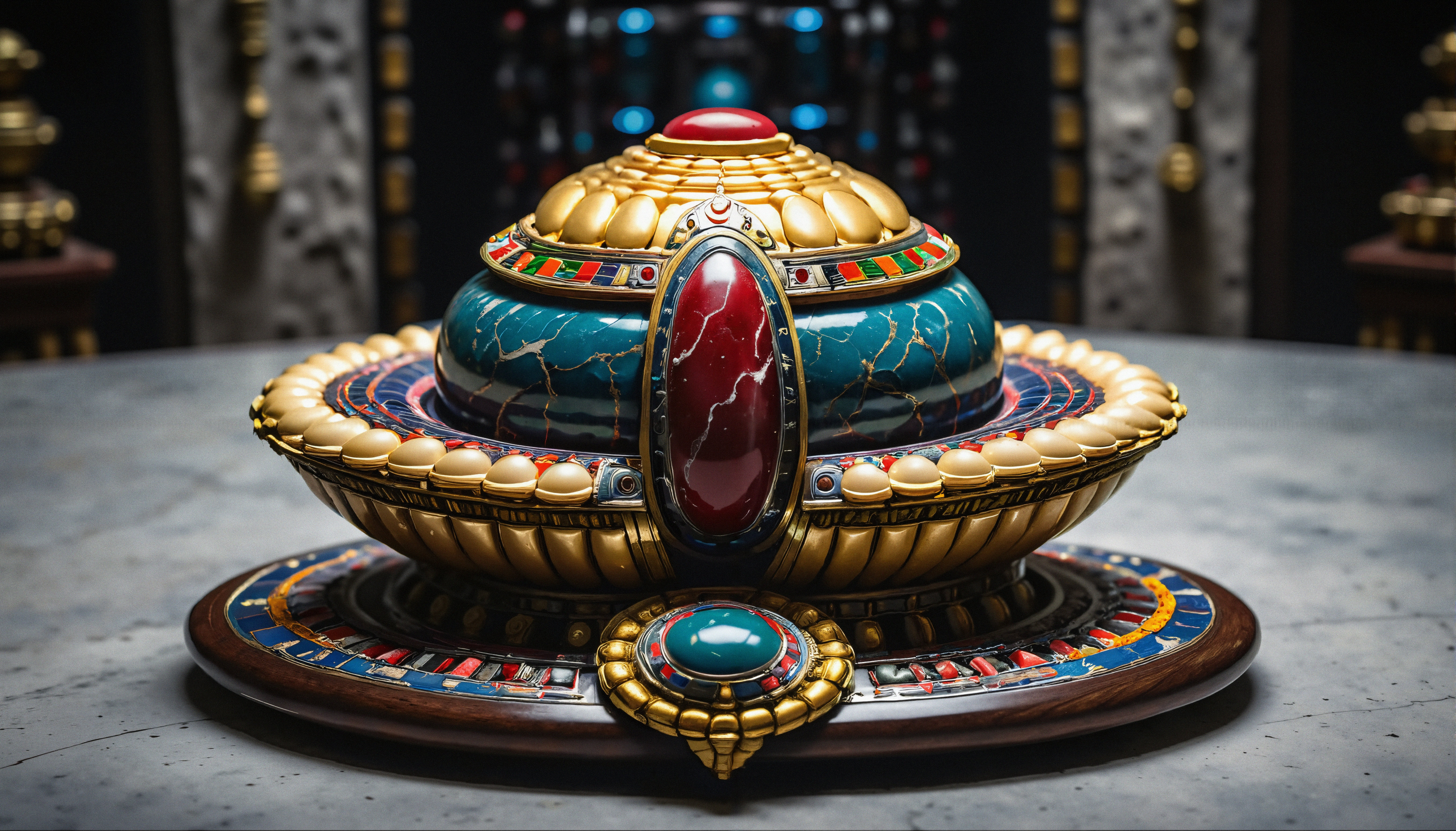 Ornate Ceremonial Artifact with Gemstone Accents
