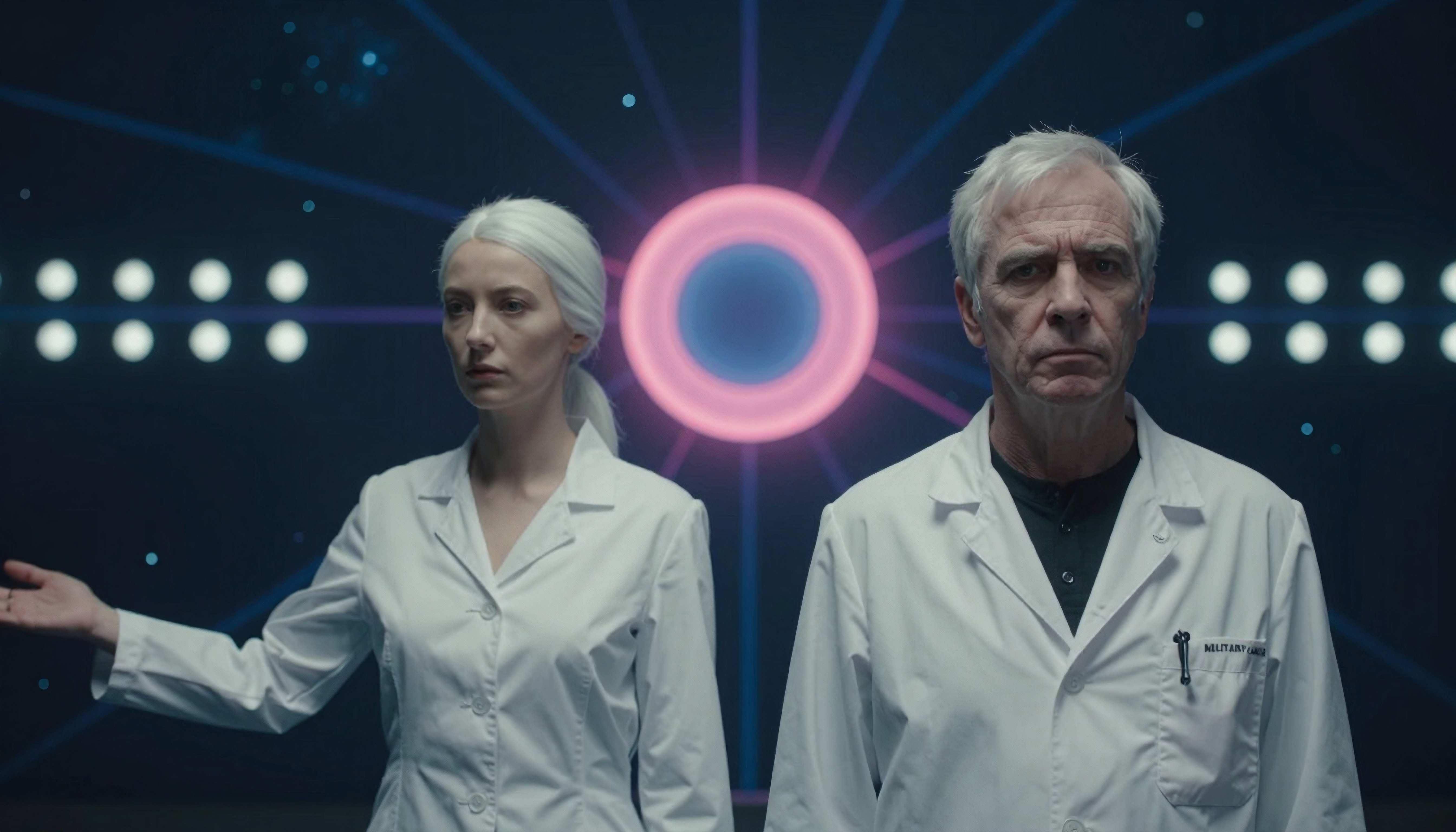 Scientists Observing Futuristic Glowing Portal in High-Tech Laboratory