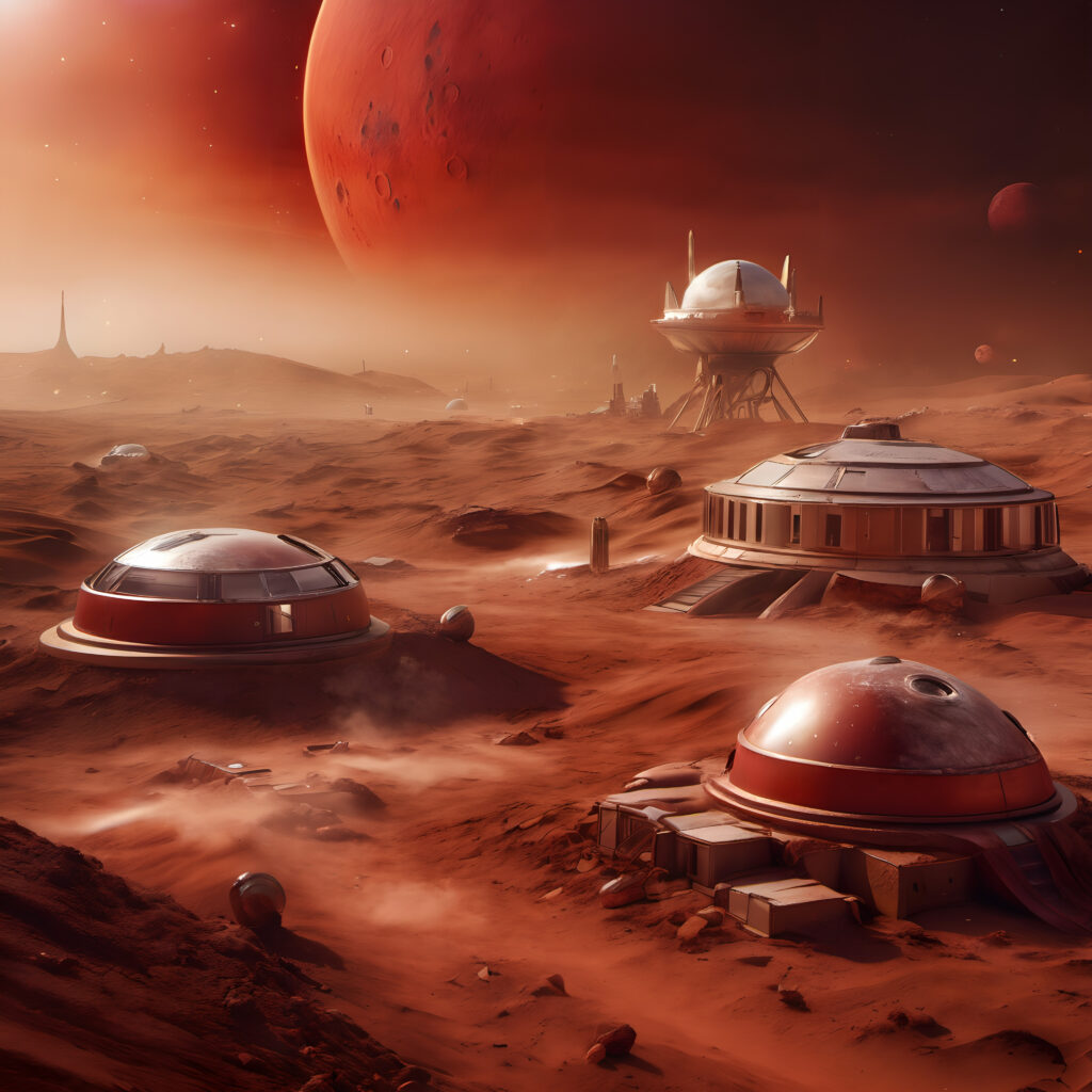 Sci-Fi Lunar Outpost on a Red Planet Landscape