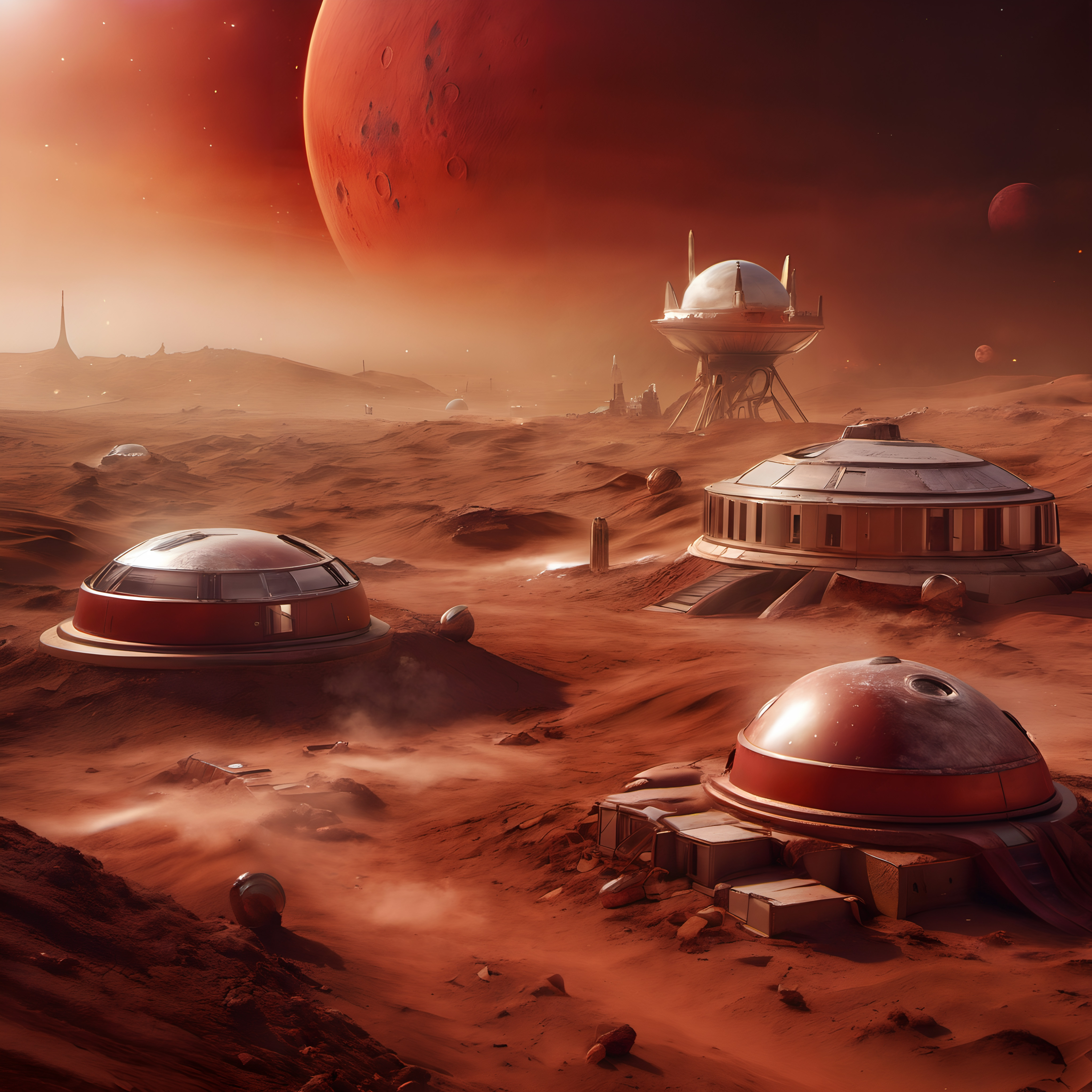 Sci-Fi Lunar Outpost on a Red Planet Landscape