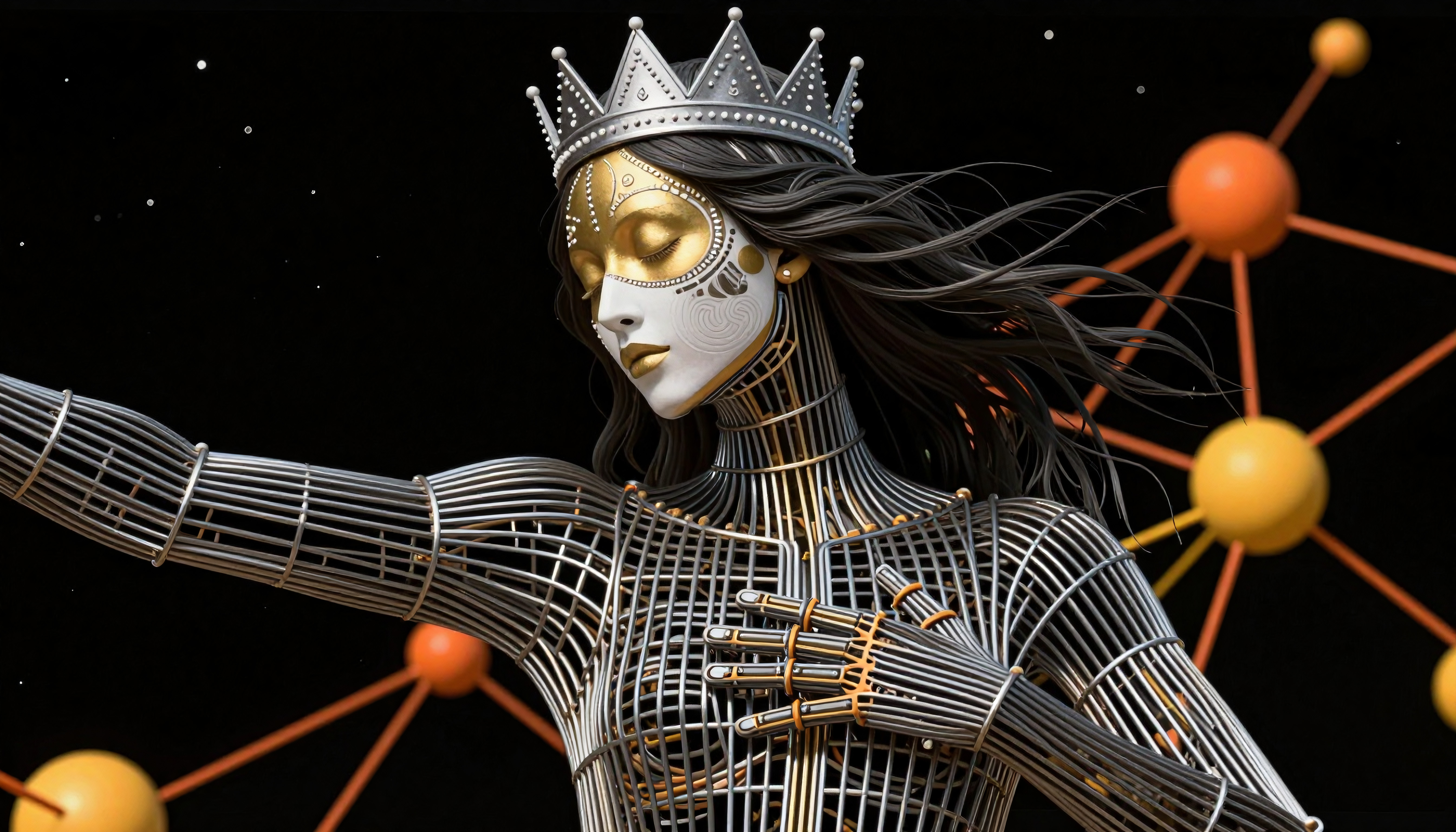 Cyborg Queen with Molecular Structures - Futuristic Artistic Concept
